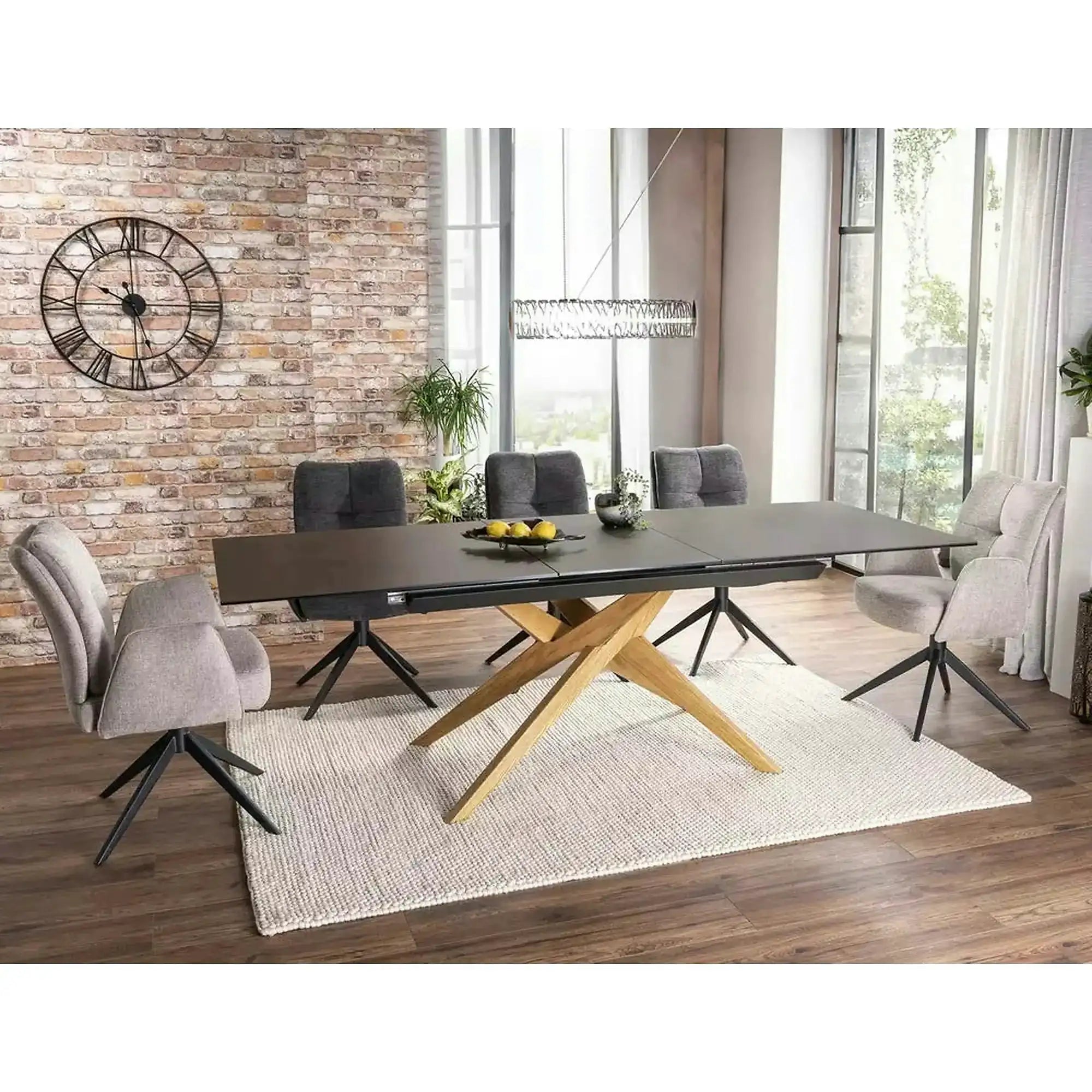 Masa extensibila LORETO, maro/stejar, sticla/ceramica/lemn, 180/230x90x76 cm