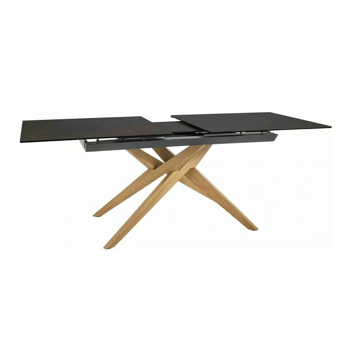 Masa extensibila LORETO, maro/stejar, sticla/ceramica/lemn, 180/230x90x76 cm