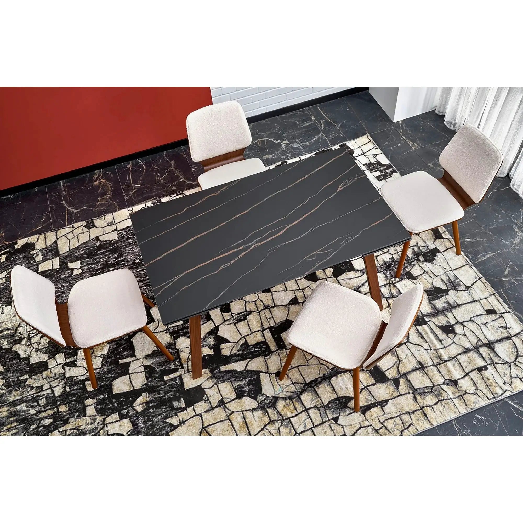 Masa extensibila LOZANO, maro/nuc, metal/piatra sinterizata, 140-200x82x76 cm