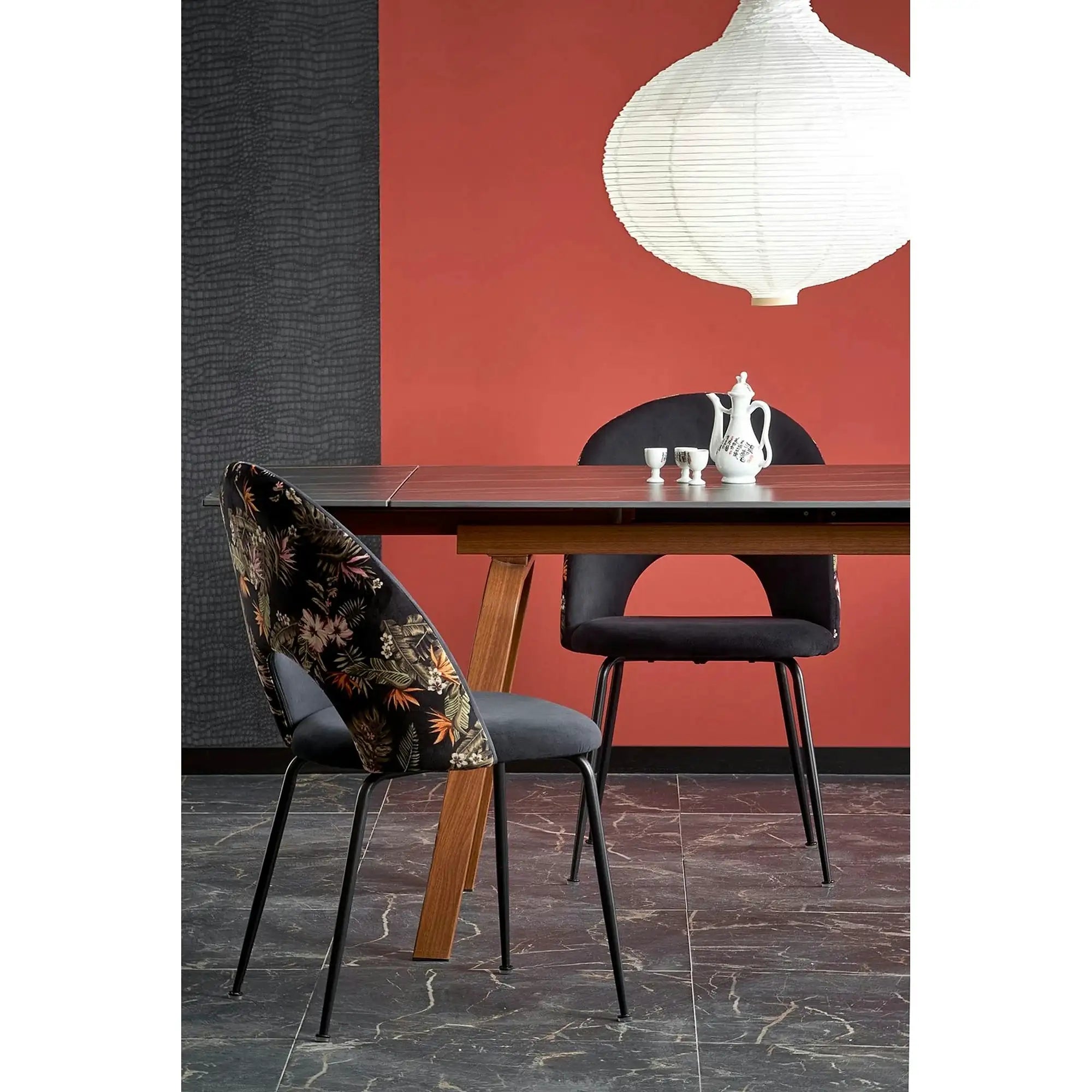 Masa extensibila LOZANO, maro/nuc, metal/piatra sinterizata, 140-200x82x76 cm