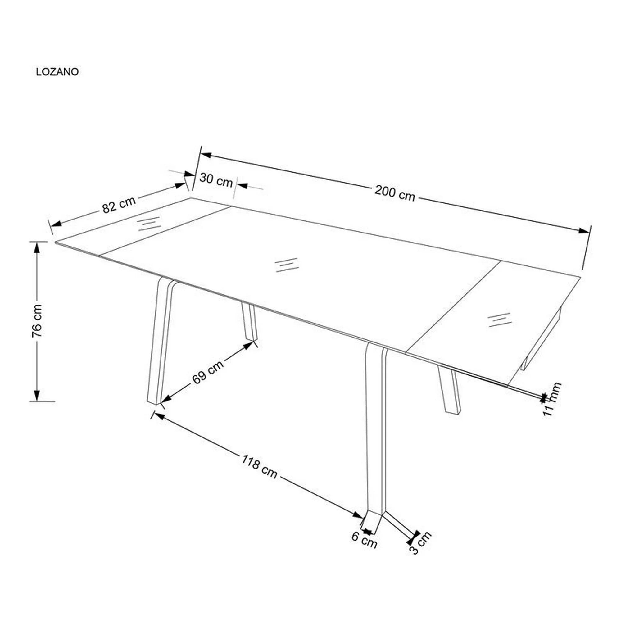 Masa extensibila LOZANO, maro/nuc, metal/piatra sinterizata, 140-200x82x76 cm
