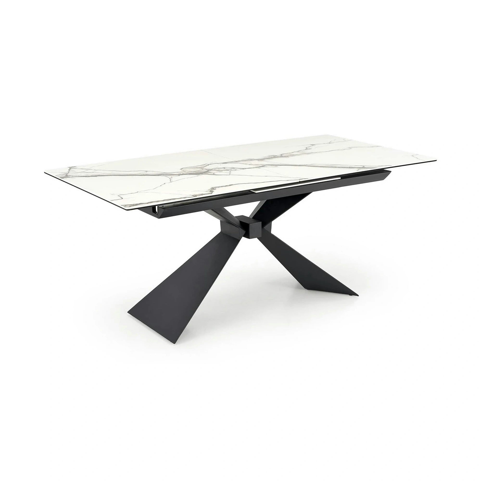 Masa extensibila LUCIANO, alb cu efect de marmura/negru, ceramica/sticla/otel, 180/230x90x76 cm
