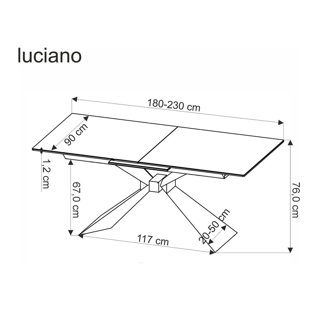 Masa extensibila LUCIANO, alb cu efect de marmura/negru, ceramica/sticla/otel, 180/230x90x76 cm
