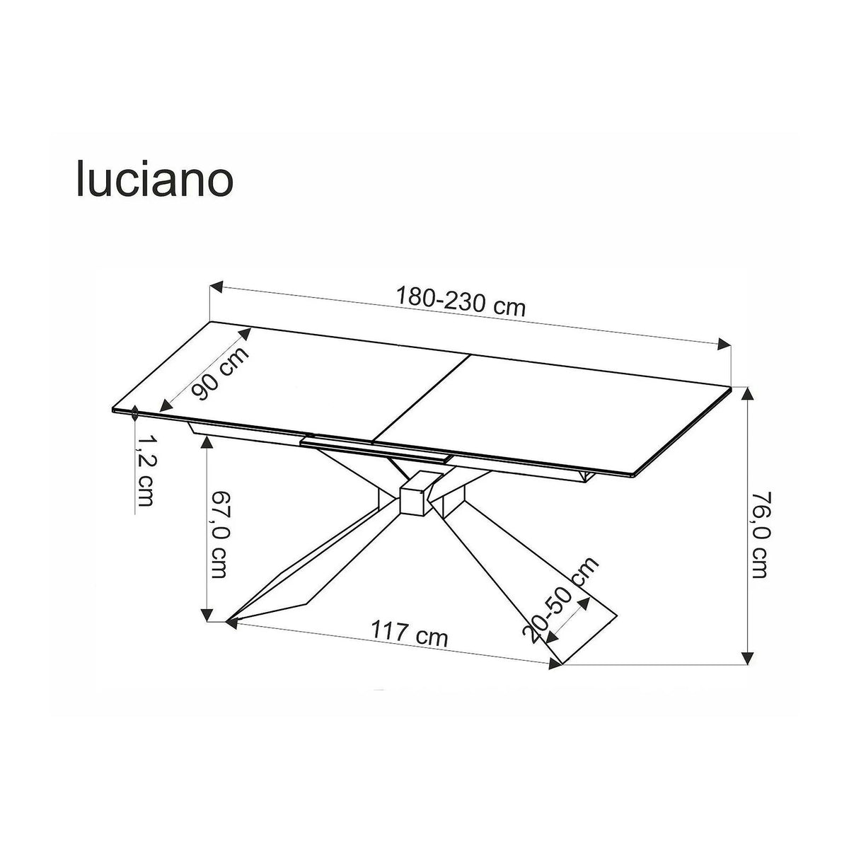 Masa extensibila LUCIANO, alb cu efect de marmura/negru, ceramica/sticla/otel, 180/230x90x76 cm