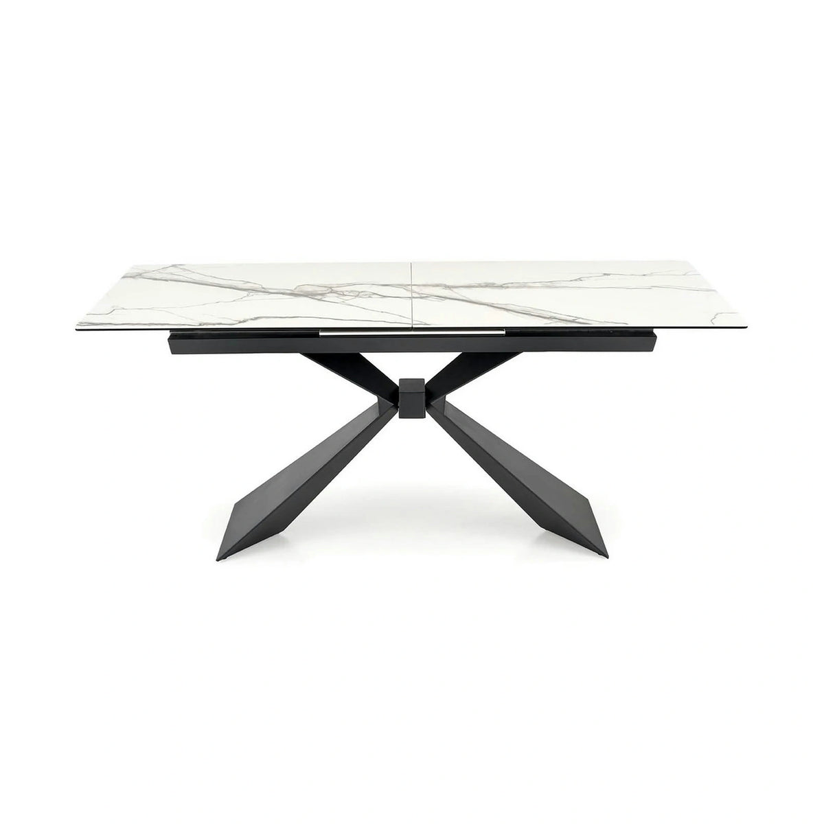 Masa extensibila LUCIANO, alb cu efect de marmura/negru, ceramica/sticla/otel, 180/230x90x76 cm