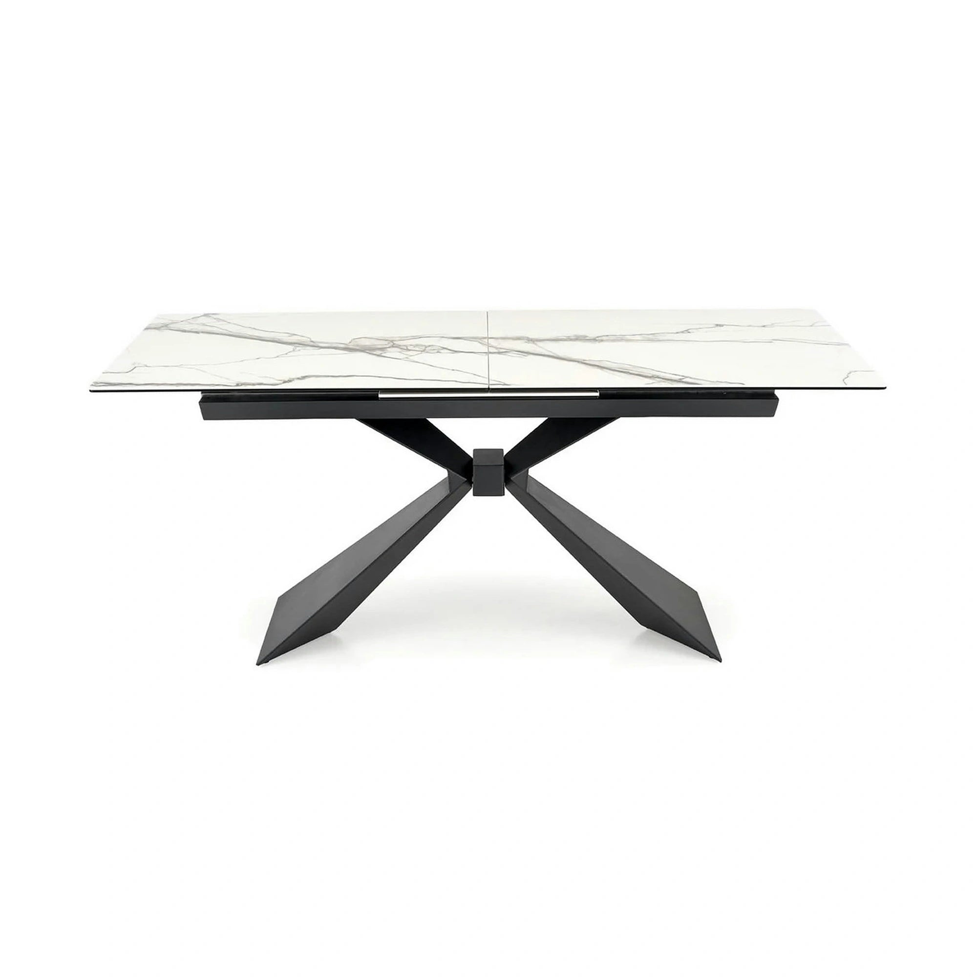 Masa extensibila LUCIANO, alb cu efect de marmura/negru, ceramica/sticla/otel, 180/230x90x76 cm