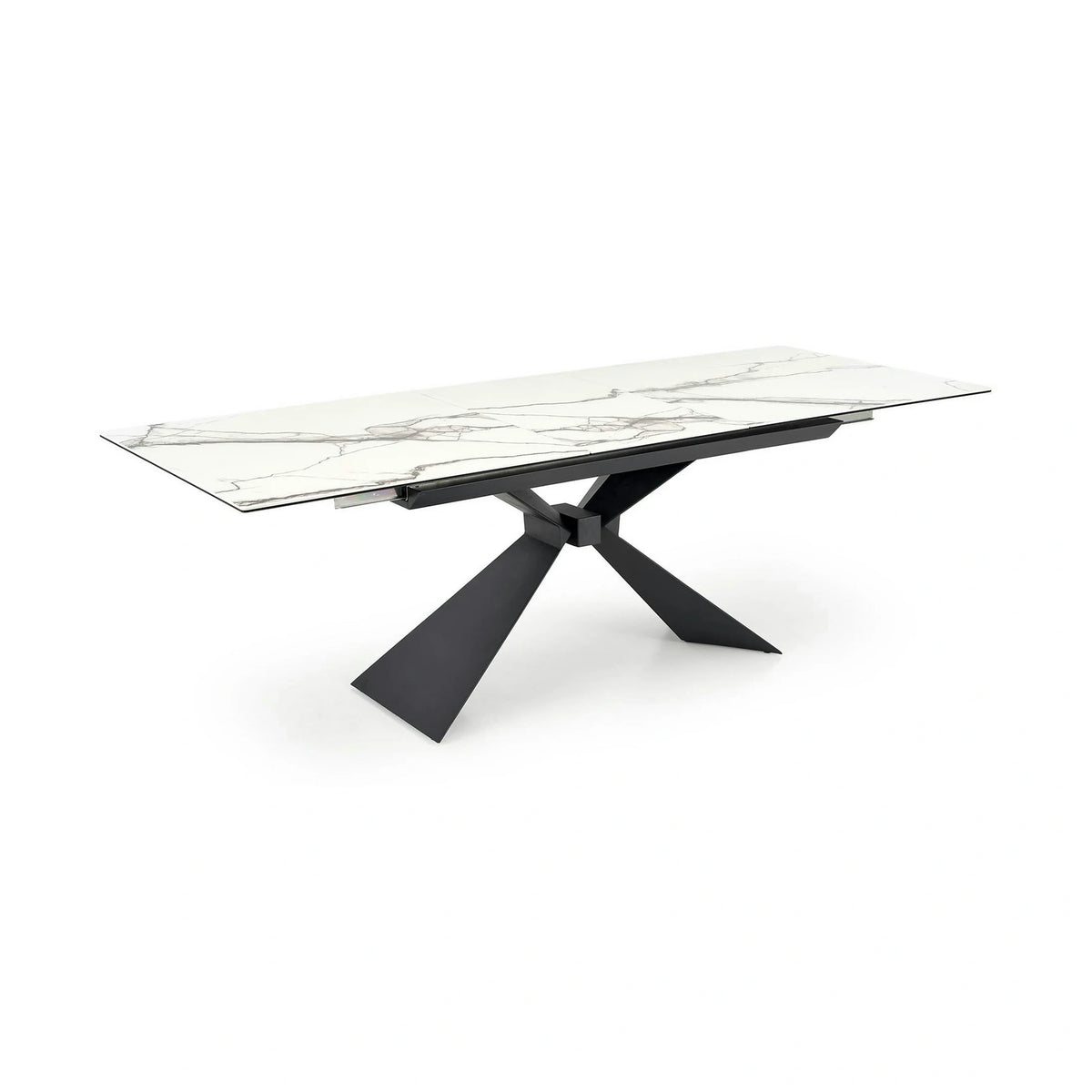 Masa extensibila LUCIANO, alb cu efect de marmura/negru, ceramica/sticla/otel, 180/230x90x76 cm