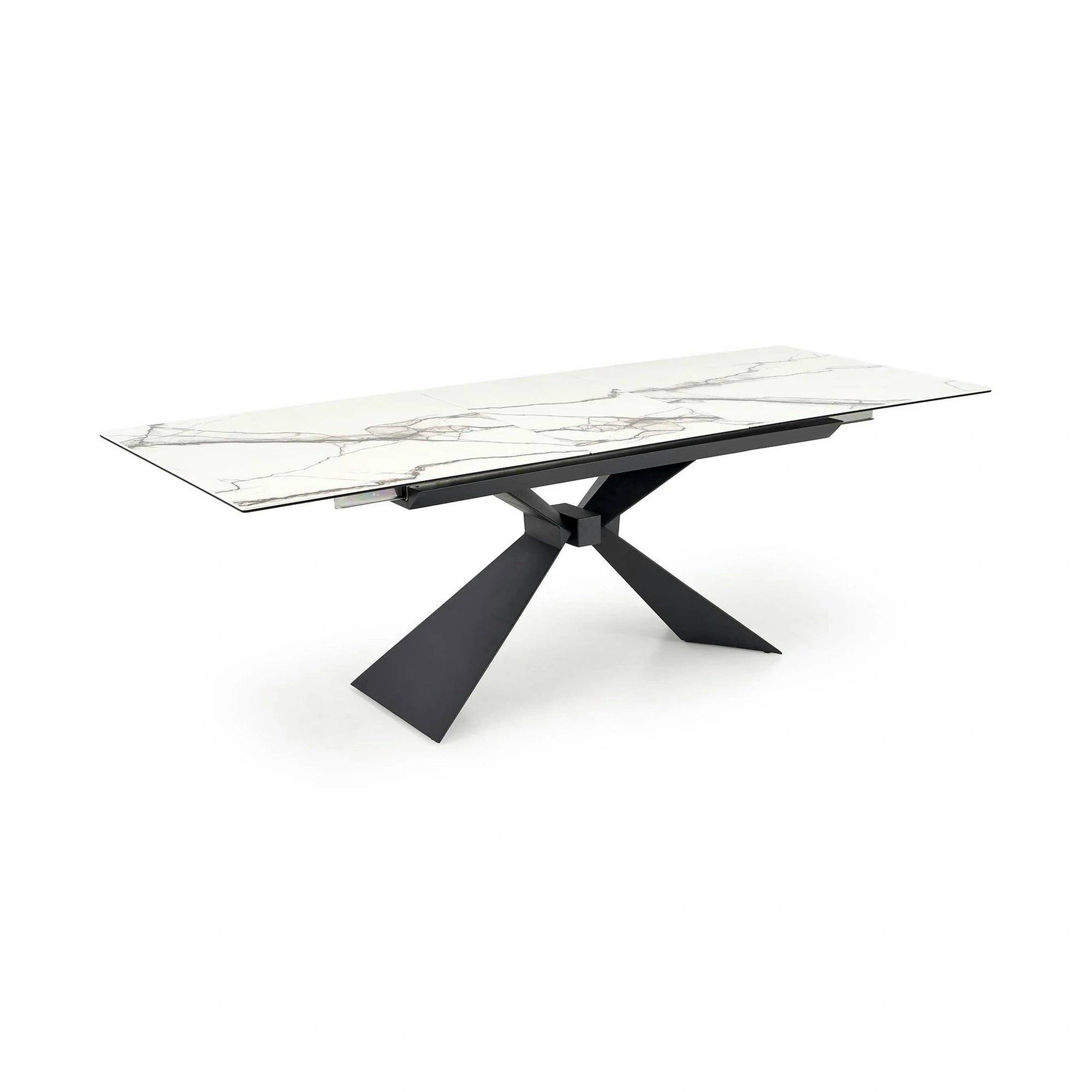 Masa extensibila LUCIANO, alb cu efect de marmura/negru, ceramica/sticla/otel, 180/230x90x76 cm