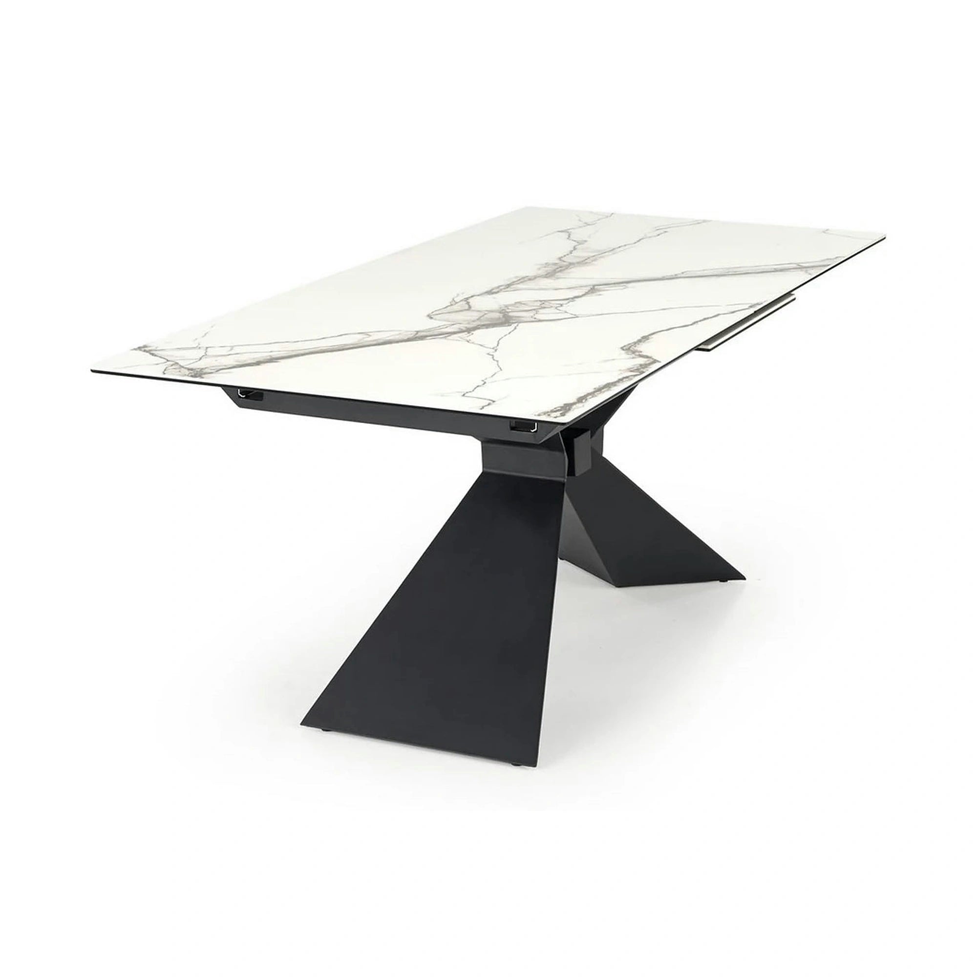 Masa extensibila LUCIANO, alb cu efect de marmura/negru, ceramica/sticla/otel, 180/230x90x76 cm