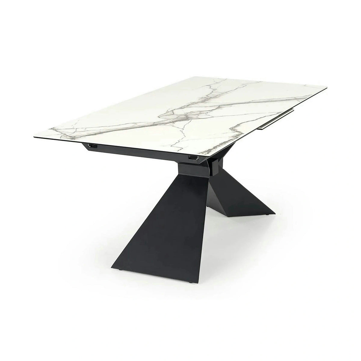 Masa extensibila LUCIANO, alb cu efect de marmura/negru, ceramica/sticla/otel, 180/230x90x76 cm