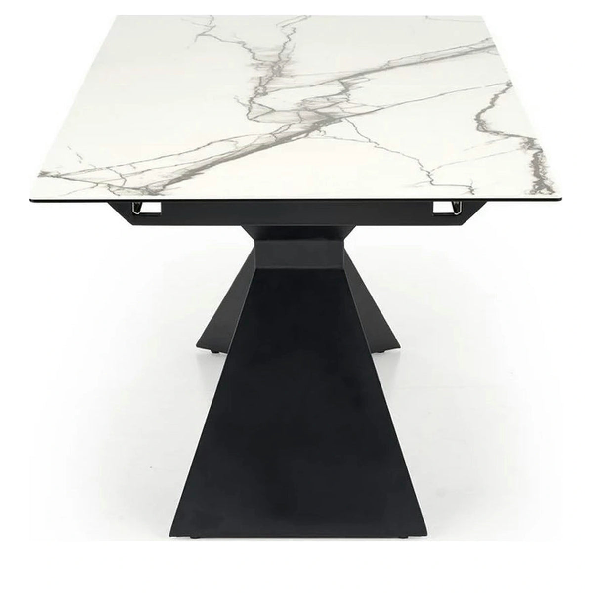 Masa extensibila LUCIANO, alb cu efect de marmura/negru, ceramica/sticla/otel, 180/230x90x76 cm