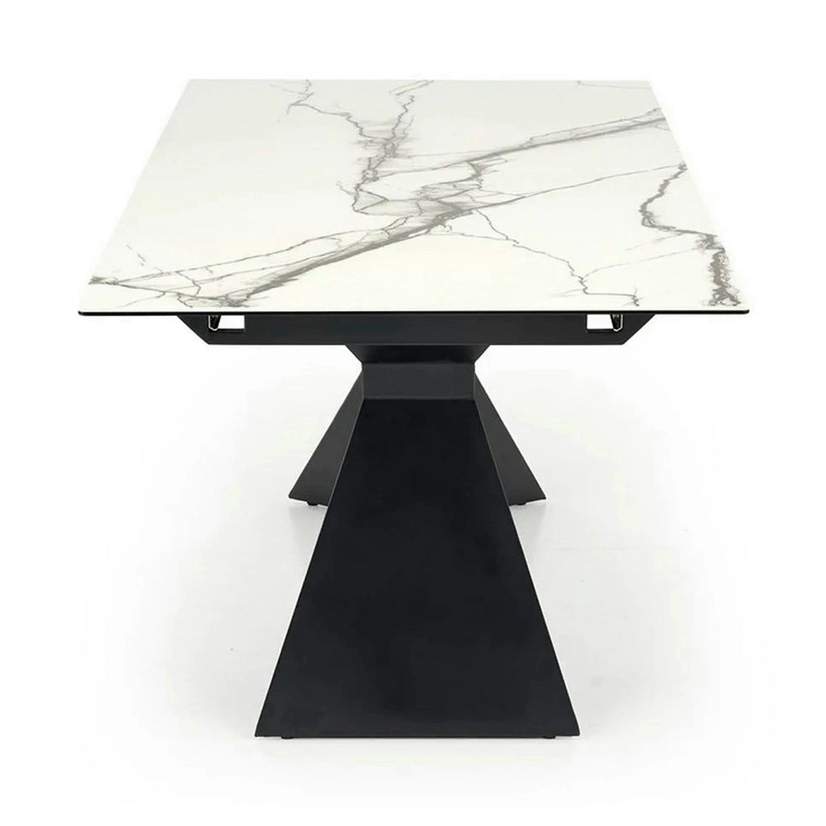 Masa extensibila LUCIANO, alb cu efect de marmura/negru, ceramica/sticla/otel, 180/230x90x76 cm