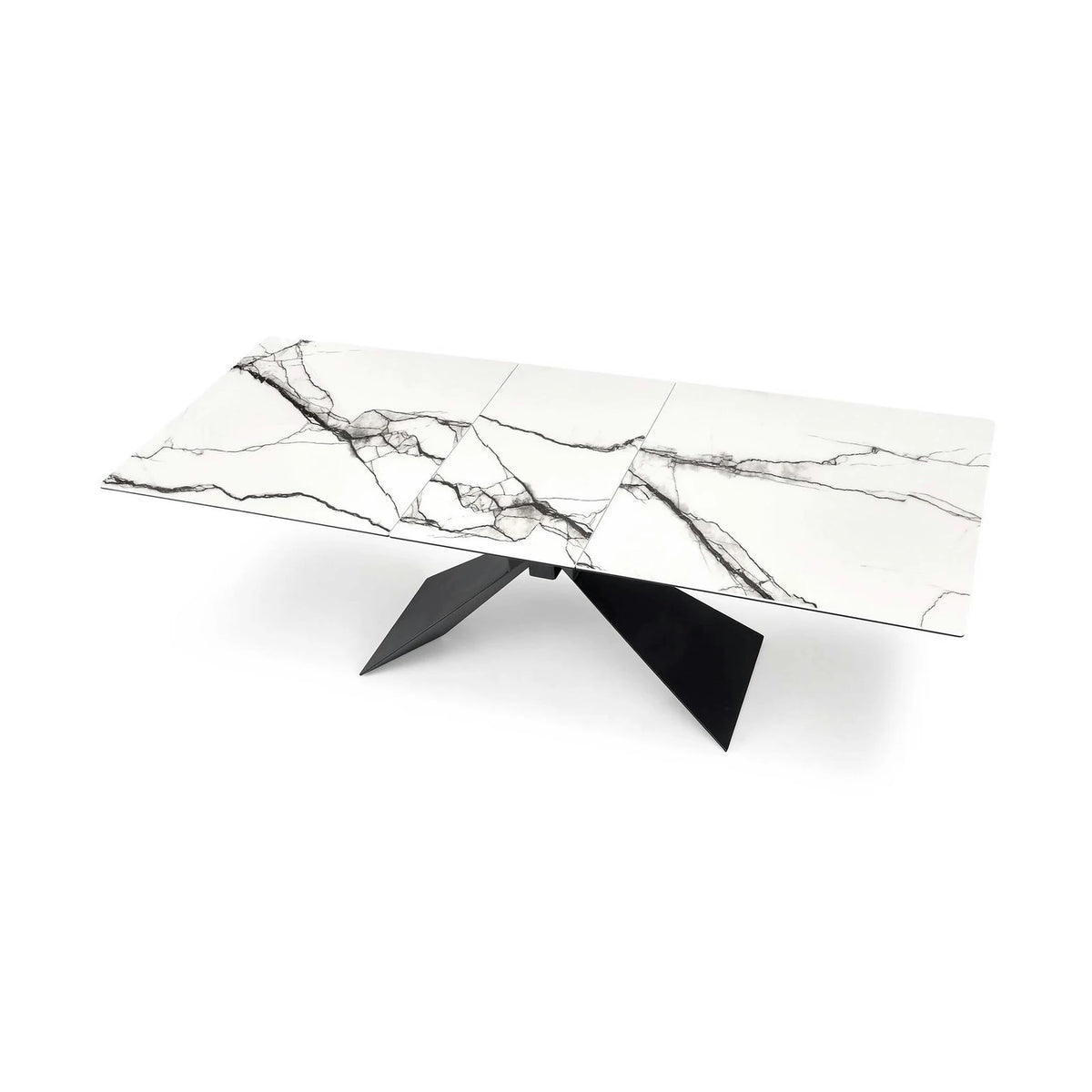 Masa extensibila LUCIANO, alb cu efect de marmura/negru, ceramica/sticla/otel, 180/230x90x76 cm