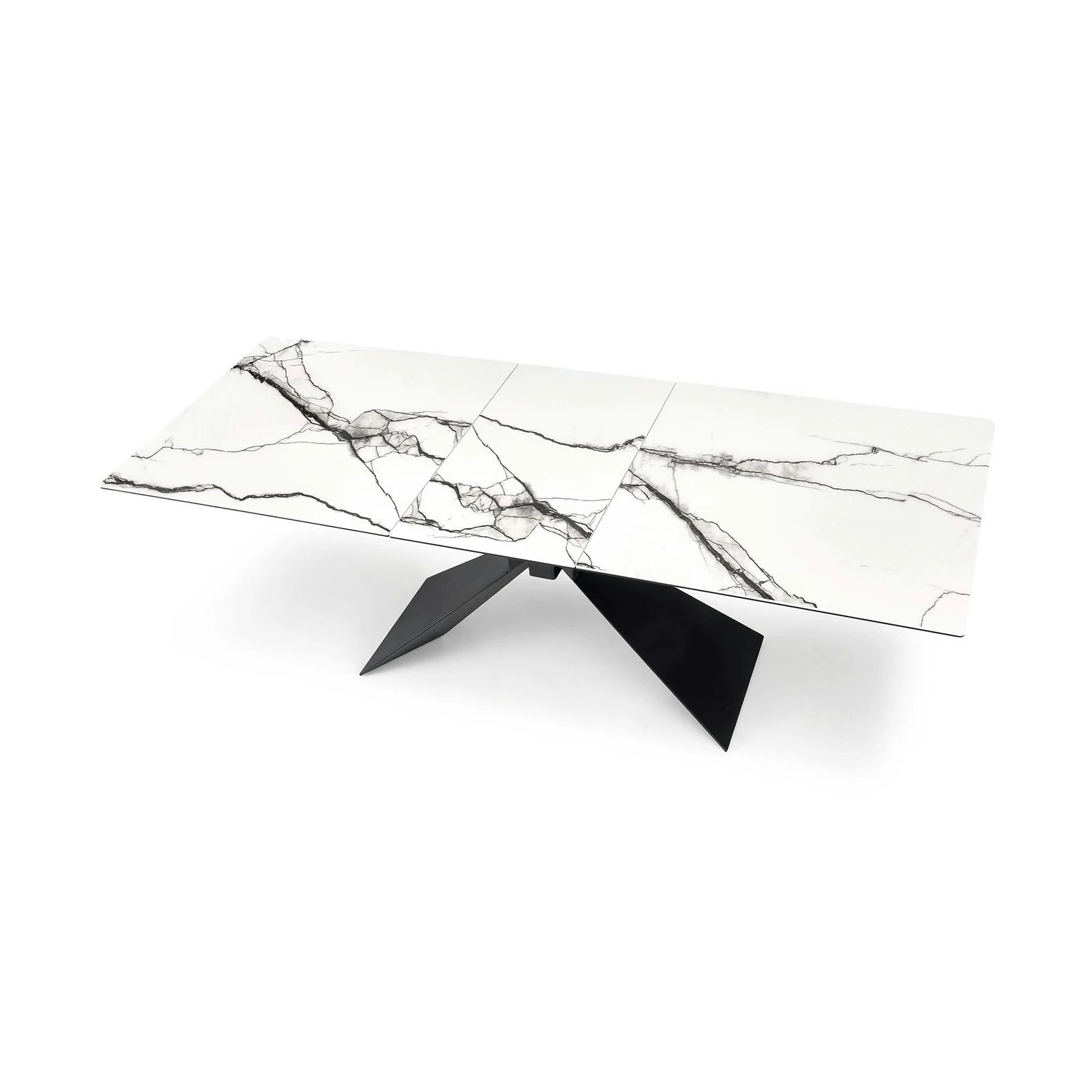 Masa extensibila LUCIANO, alb cu efect de marmura/negru, ceramica/sticla/otel, 180/230x90x76 cm