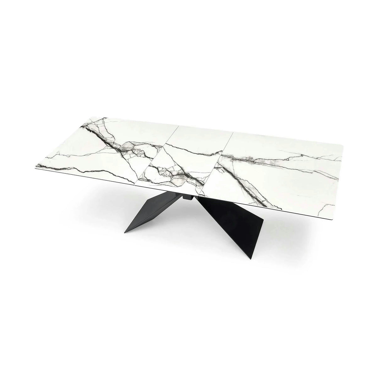 Masa extensibila LUCIANO, alb cu efect de marmura/negru, ceramica/sticla/otel, 180/230x90x76 cm