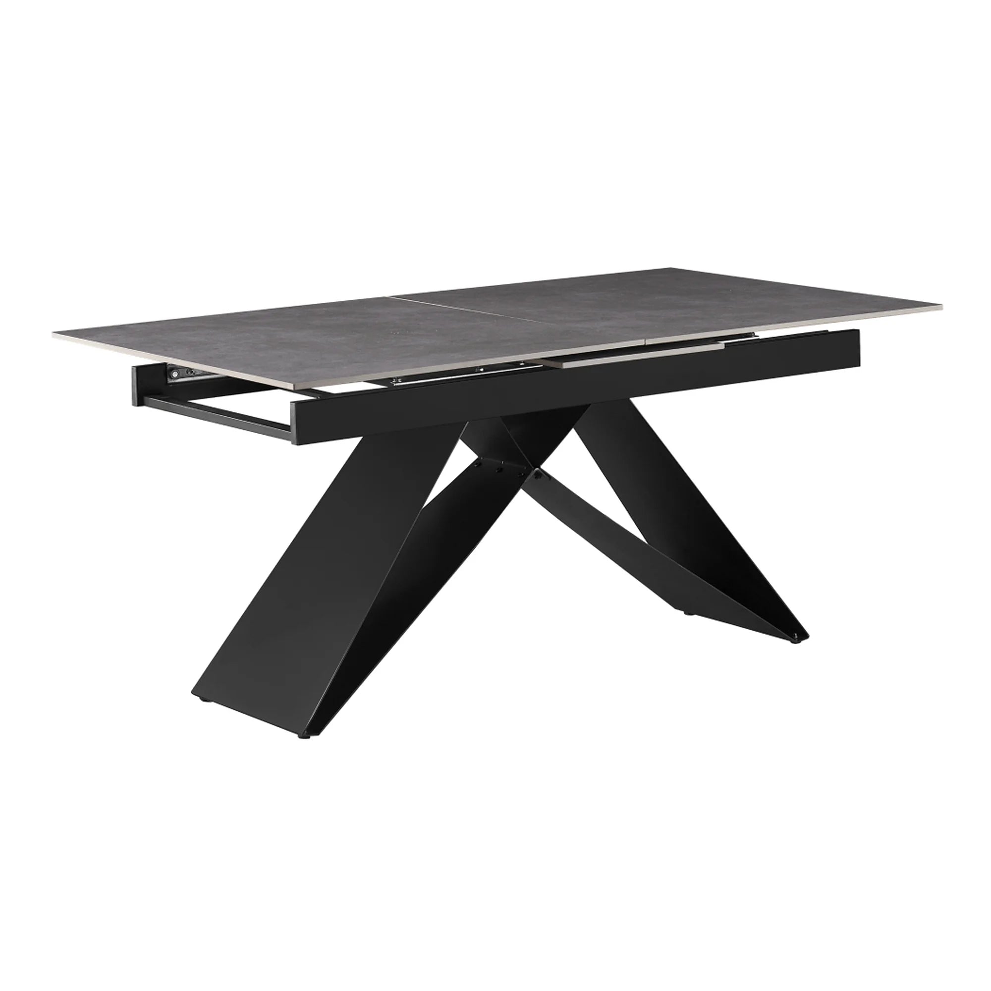 Masa extensibila MAJED, gri beton/negru, ceramica/metal, 160/200x90x75 cm