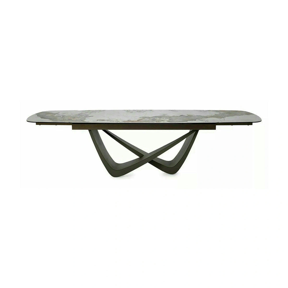 Masă extensibilă MARANELLO, alb/cupru, sticlă securizată/ceramică/metal, 200–290x98x77 cm