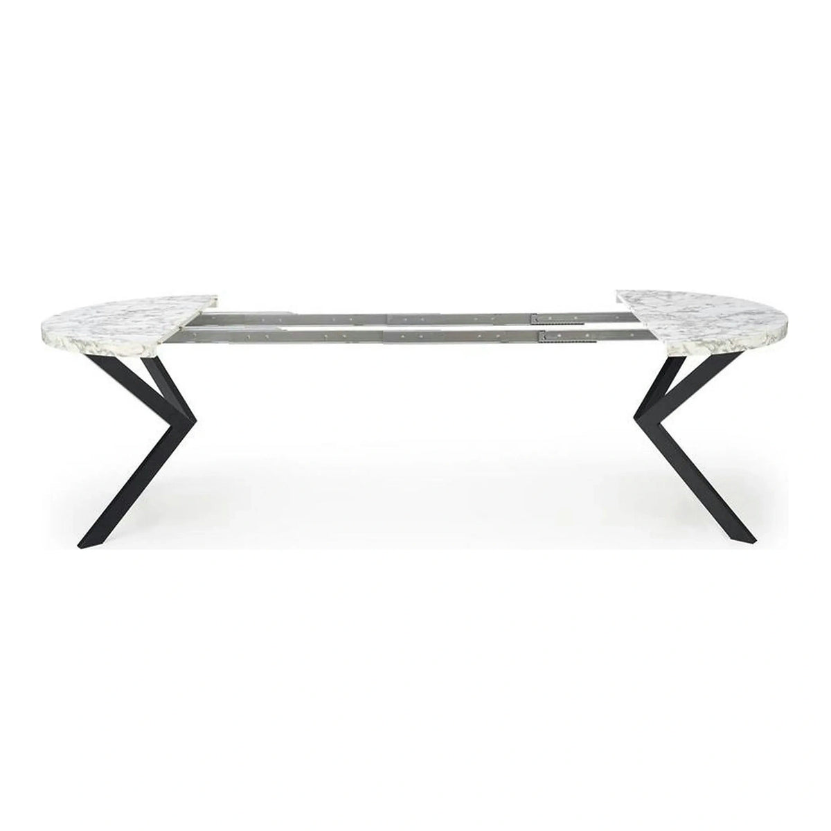 Masa extensibila mare PERONI, alb/negru, PAL furniruit /otel, 100/250x100x75 cm