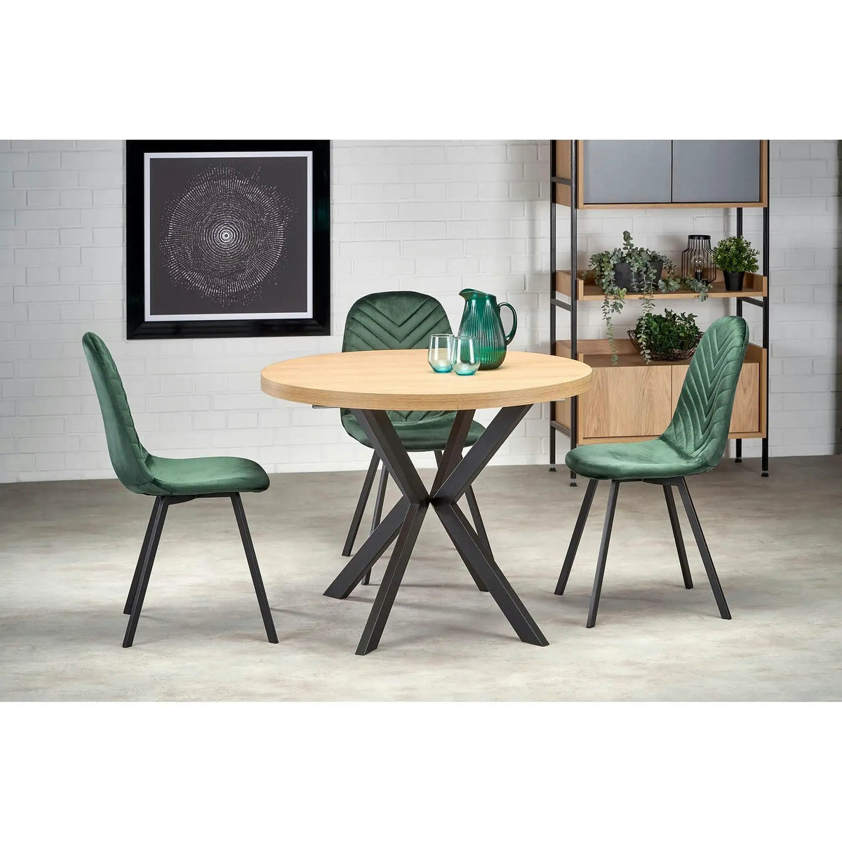 Masa extensibila mare PERONI, stejar auriu/negru, PAL furniruit/otel, 100/250x100x75 cm