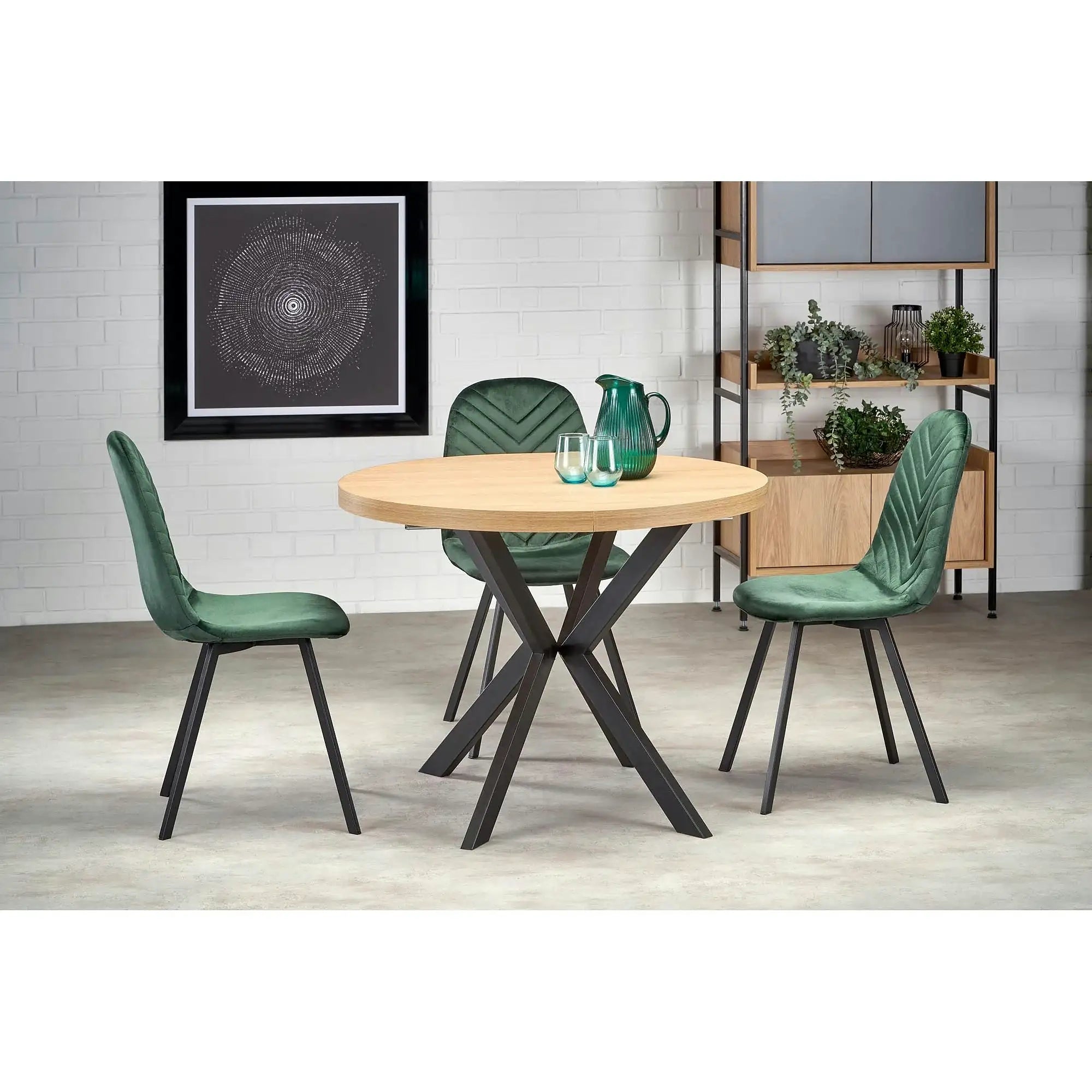 Masa extensibila mare PERONI, stejar auriu/negru, PAL furniruit/otel, 100/250x100x75 cm