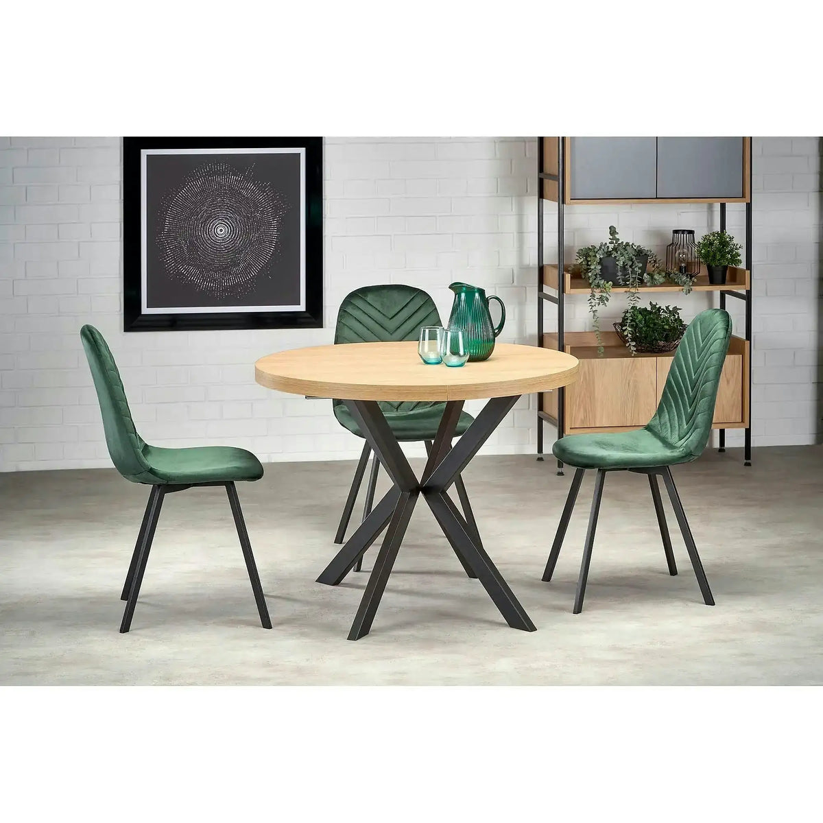 Masa extensibila mare PERONI, stejar auriu/negru, PAL furniruit/otel, 100/250x100x75 cm