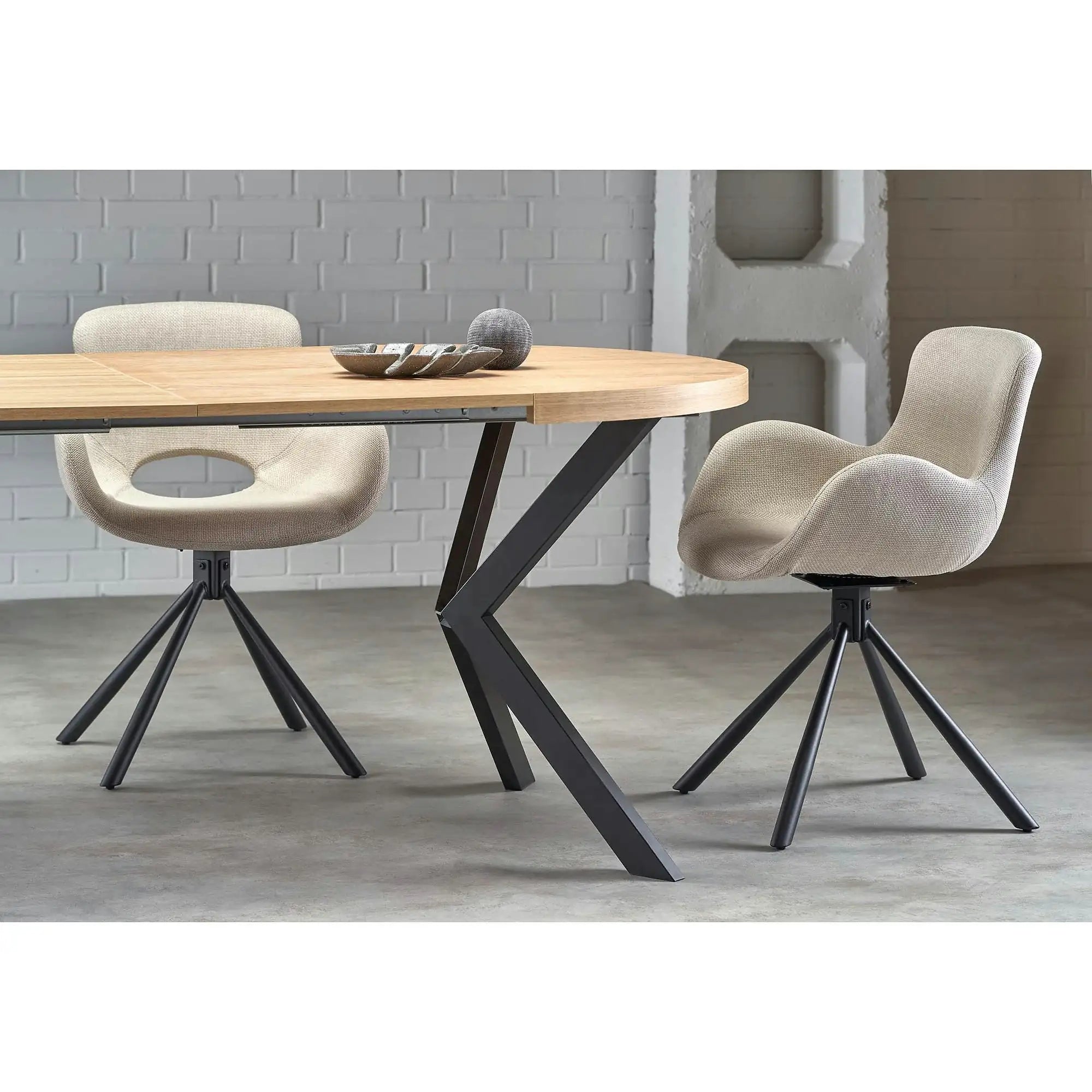 Masa extensibila mare PERONI, stejar auriu/negru, PAL furniruit/otel, 100/250x100x75 cm