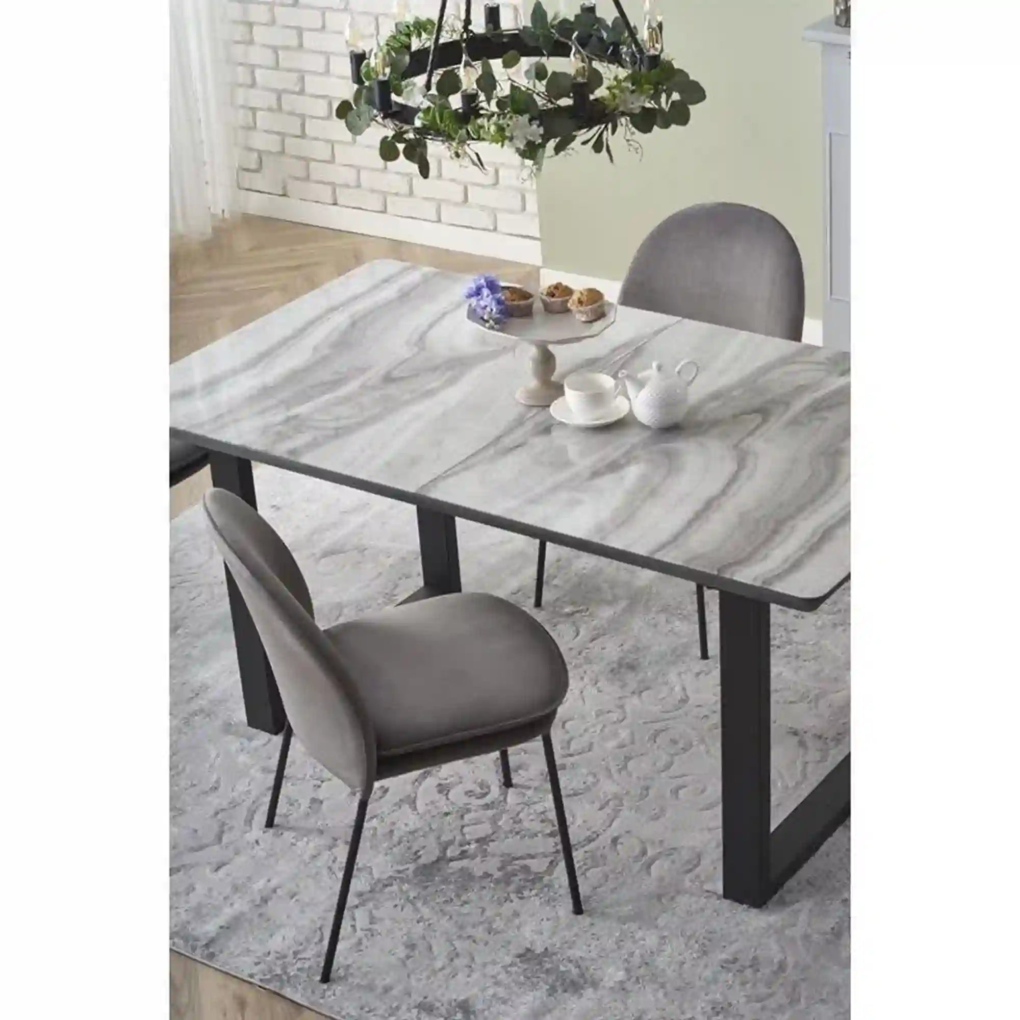 Masa extensibila MARLEY, gri, sticla/otel, 160/200x90x76 cm