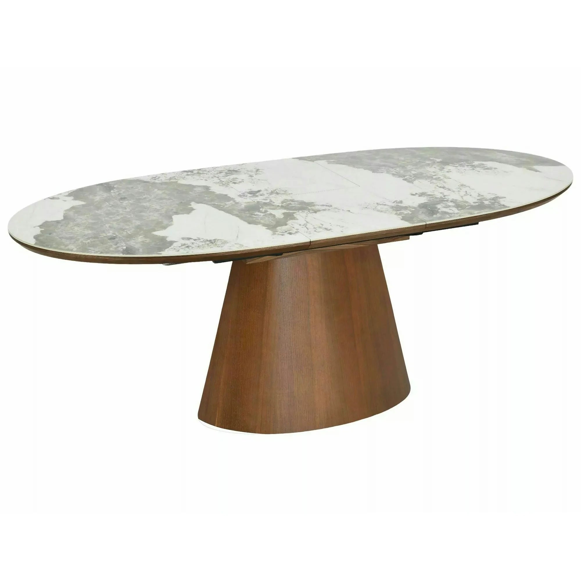 Masă extensibilă MAROCCO, alb/nuc, ceramică/furnir/MDF, 160–200x90x75 cm