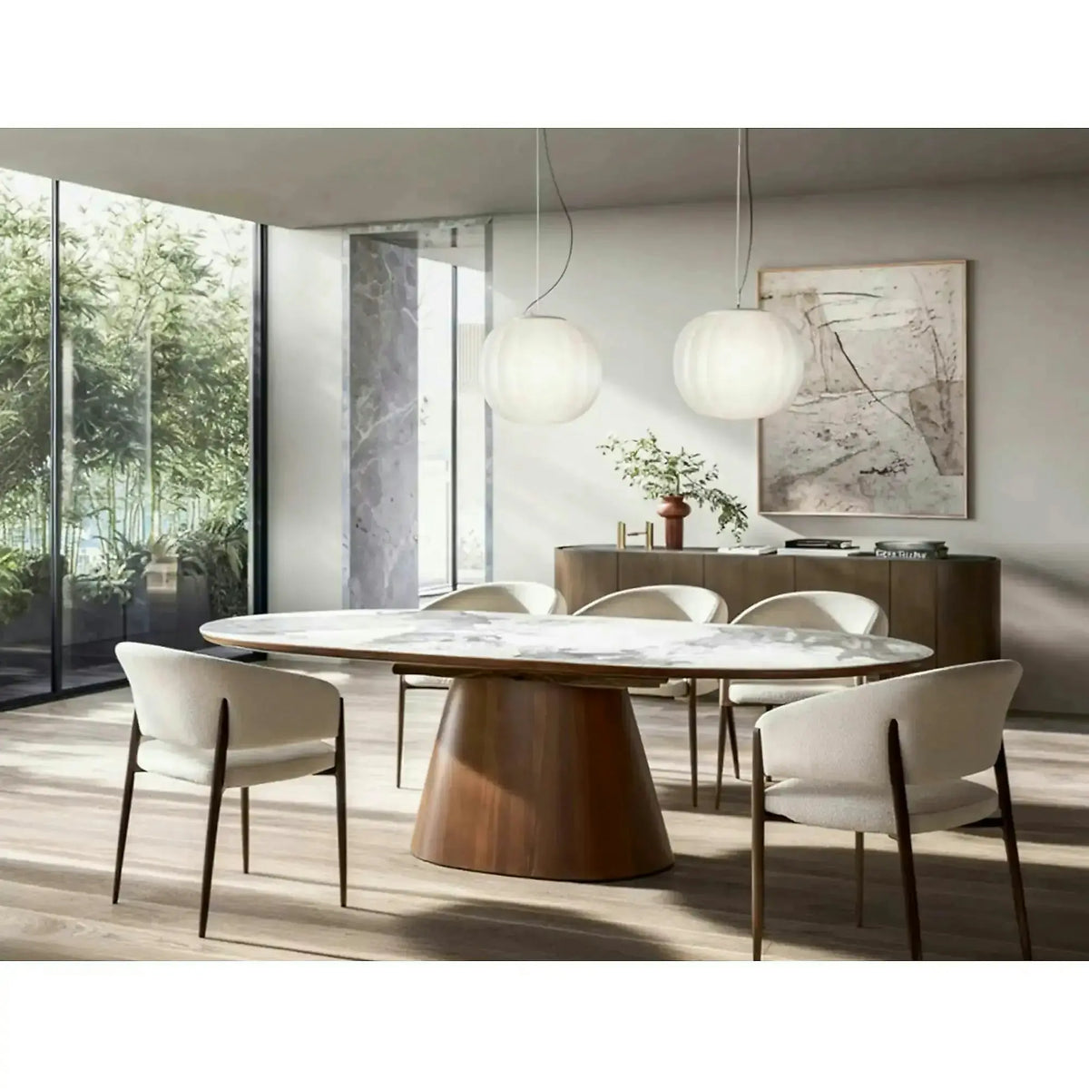 Masă extensibilă MAROCCO, alb/nuc, ceramică/furnir/MDF, 160–200x90x75 cm