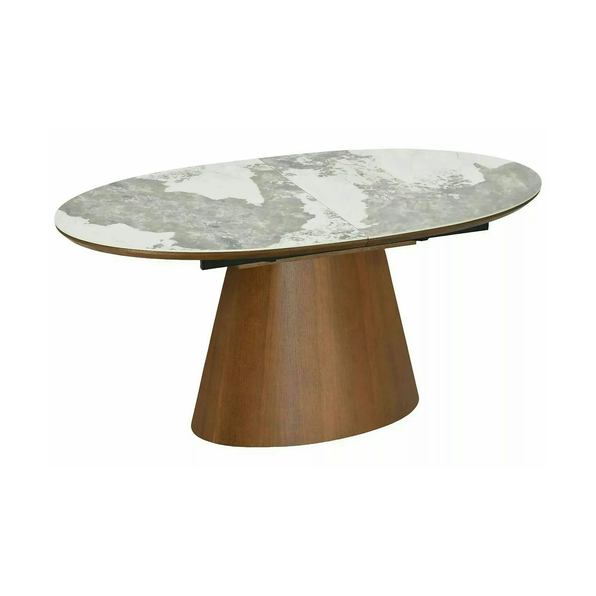 Masă extensibilă MAROCCO, alb/nuc, ceramică/furnir/MDF, 160–200x90x75 cm