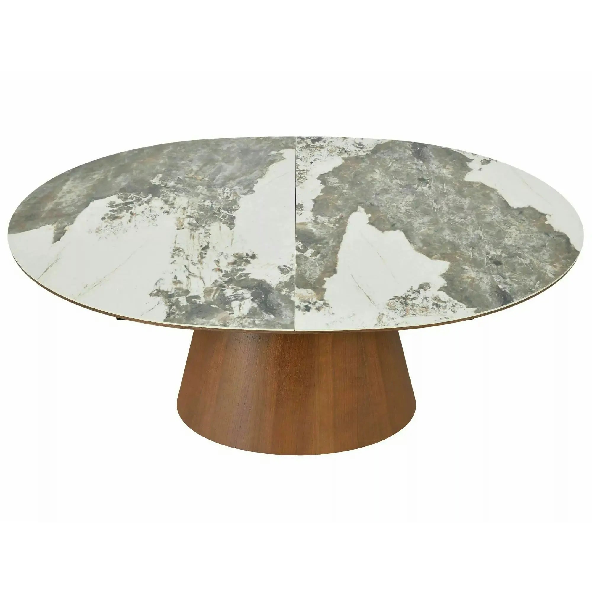 Masă extensibilă MAROCCO, alb/nuc, ceramică/furnir/MDF, 160–200x90x75 cm