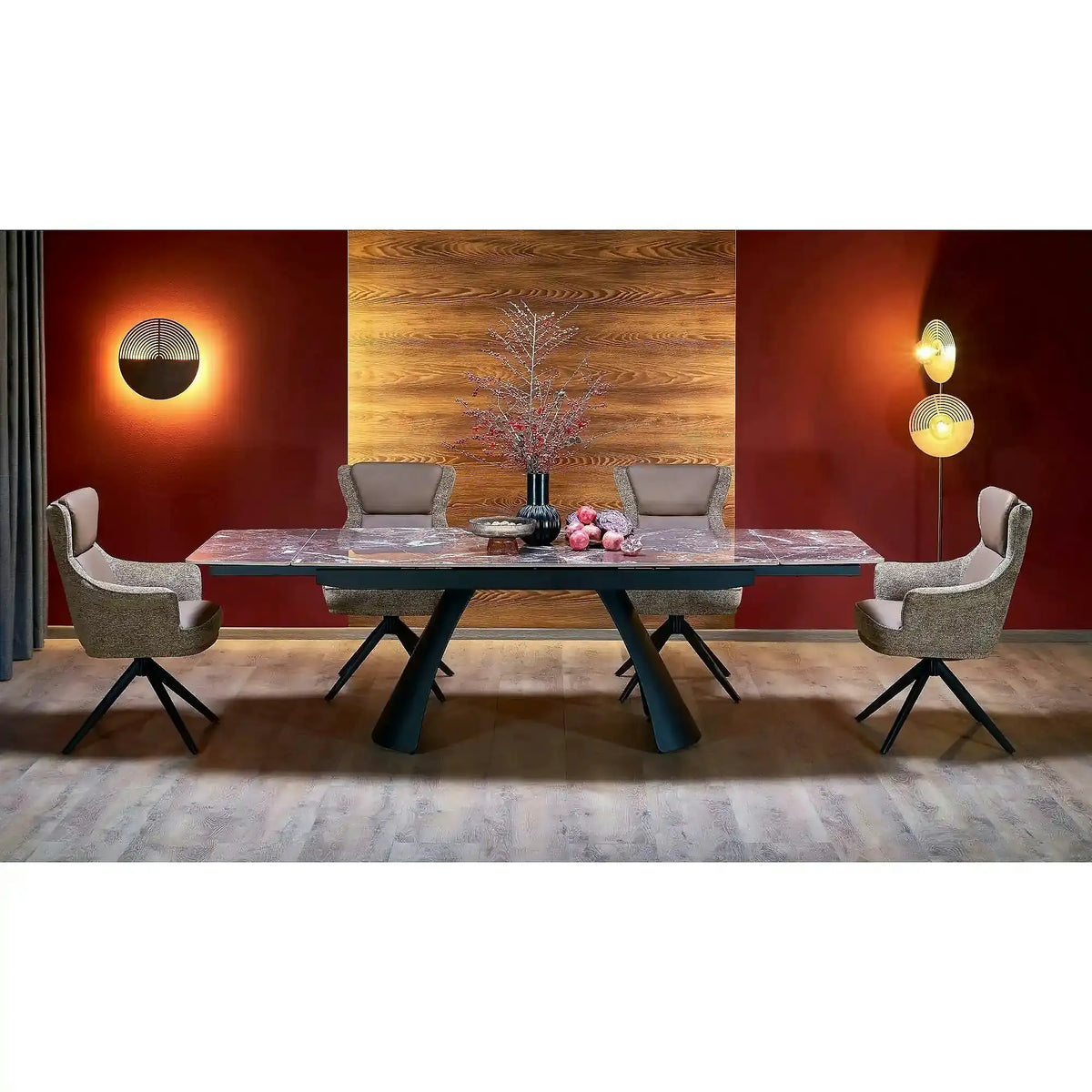 Masa extensibila MARVIN, visiniu/negru, piatra sinterizata/metal, 180/260x95x77 cm