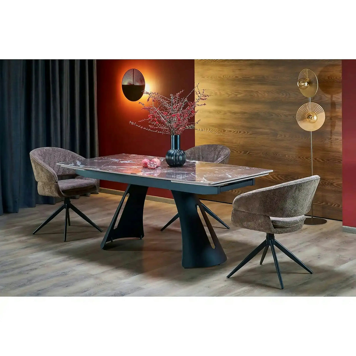 Masa extensibila MARVIN, visiniu/negru, piatra sinterizata/metal, 180/260x95x77 cm