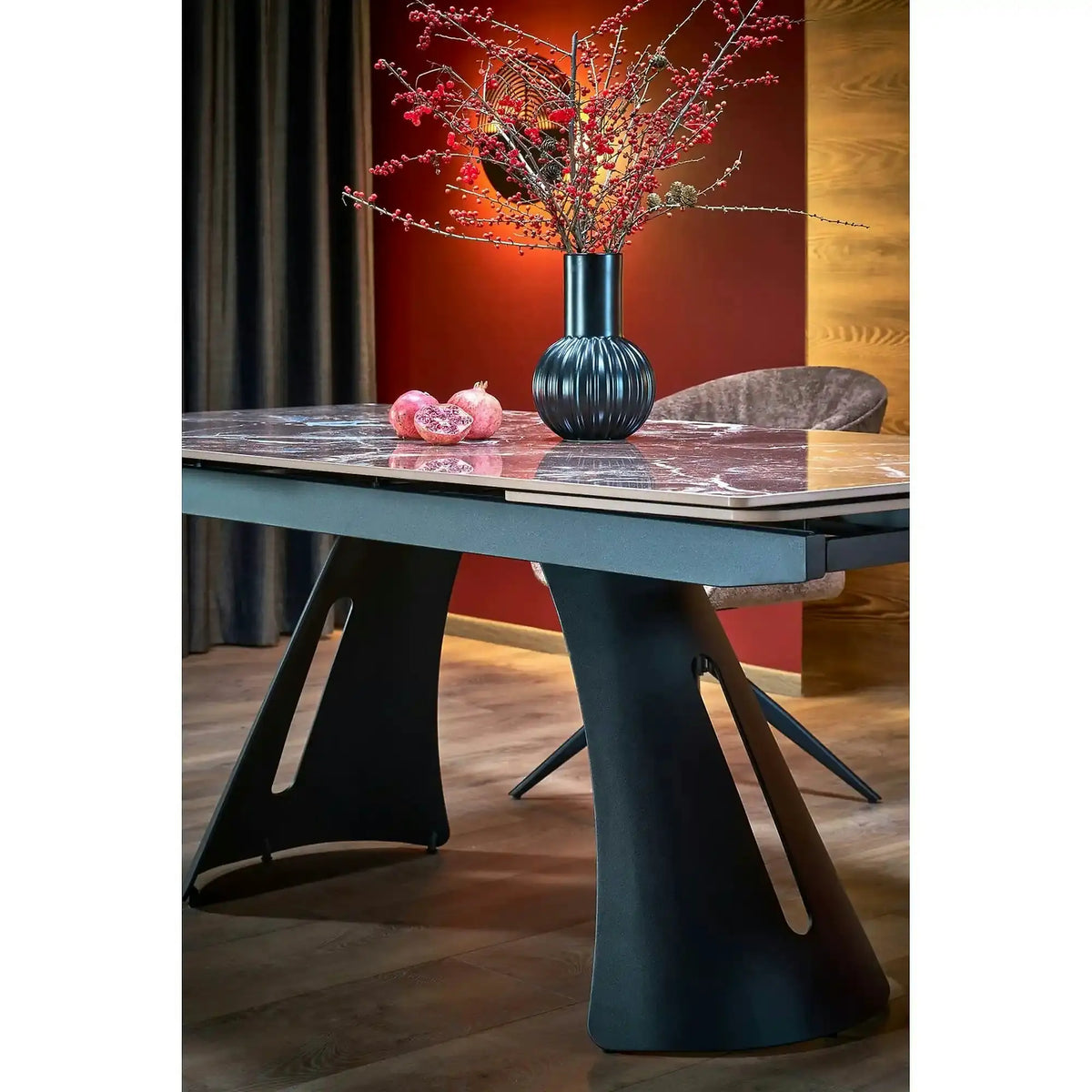 Masa extensibila MARVIN, visiniu/negru, piatra sinterizata/metal, 180/260x95x77 cm