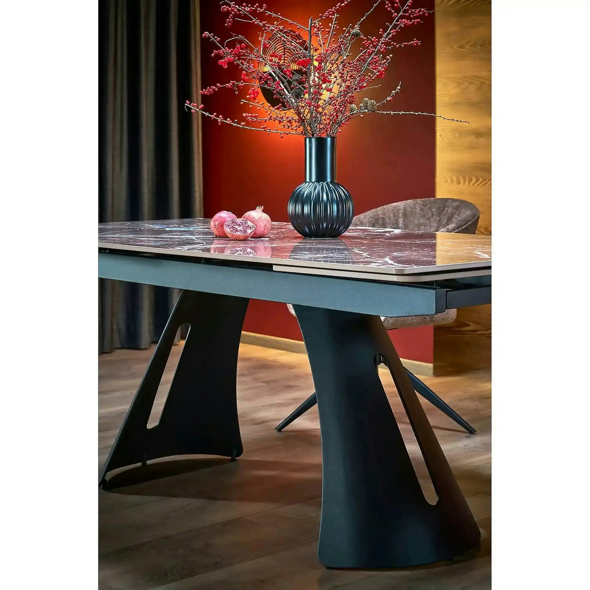 Masa extensibila MARVIN, visiniu/negru, piatra sinterizata/metal, 180/260x95x77 cm