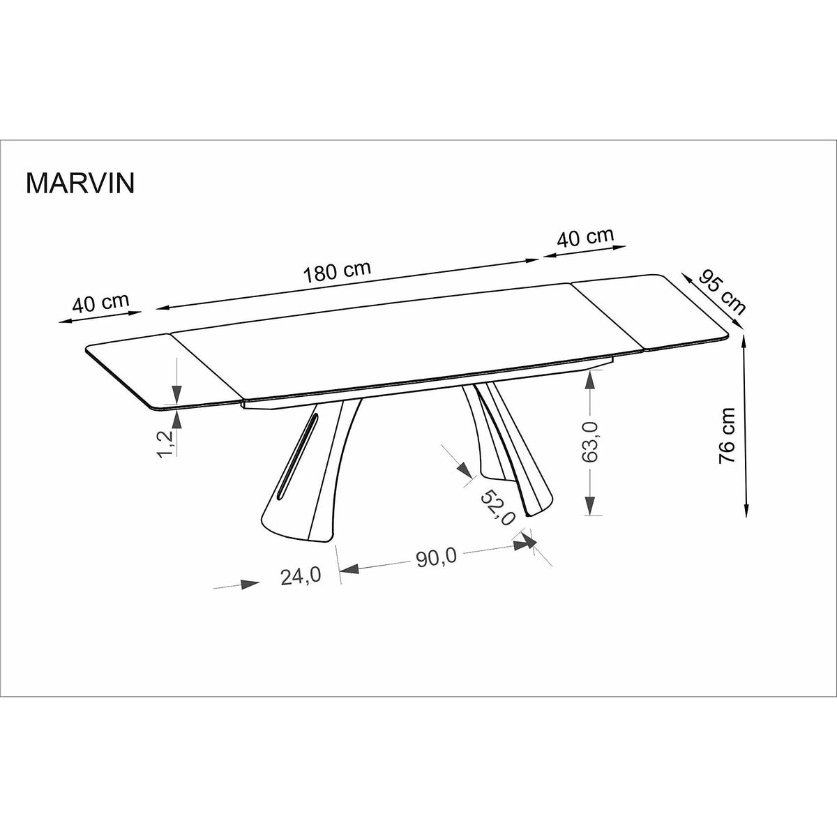 Masa extensibila MARVIN, visiniu/negru, piatra sinterizata/metal, 180/260x95x77 cm