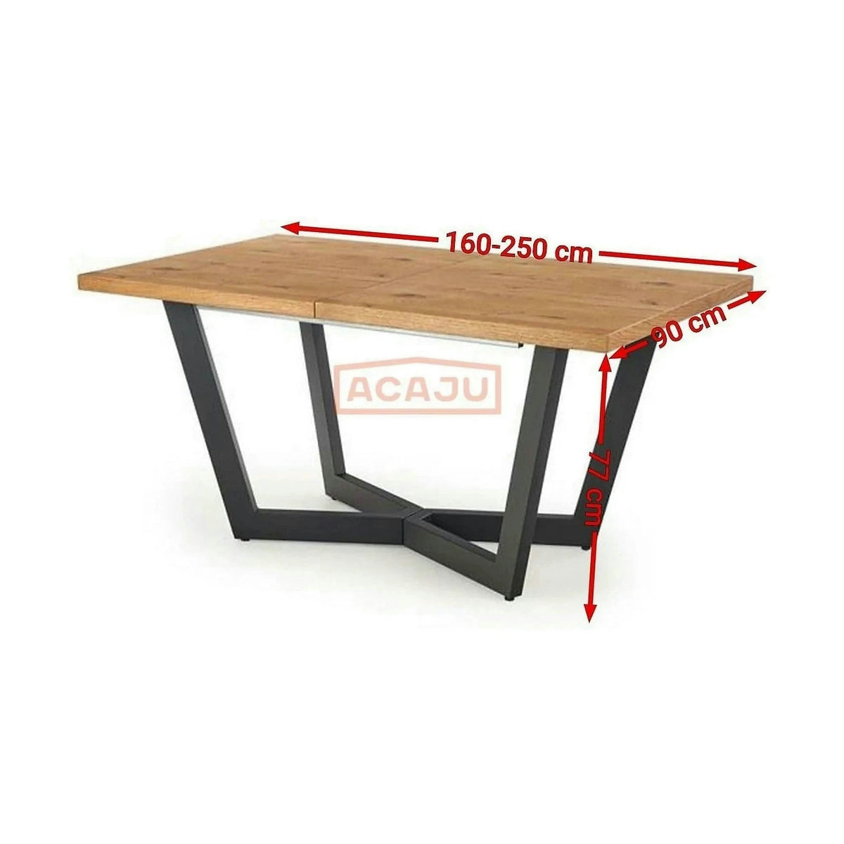 Masa extensibila MASSIVE, stejar/negru, furnir/metal, 160-250x90x77 cm