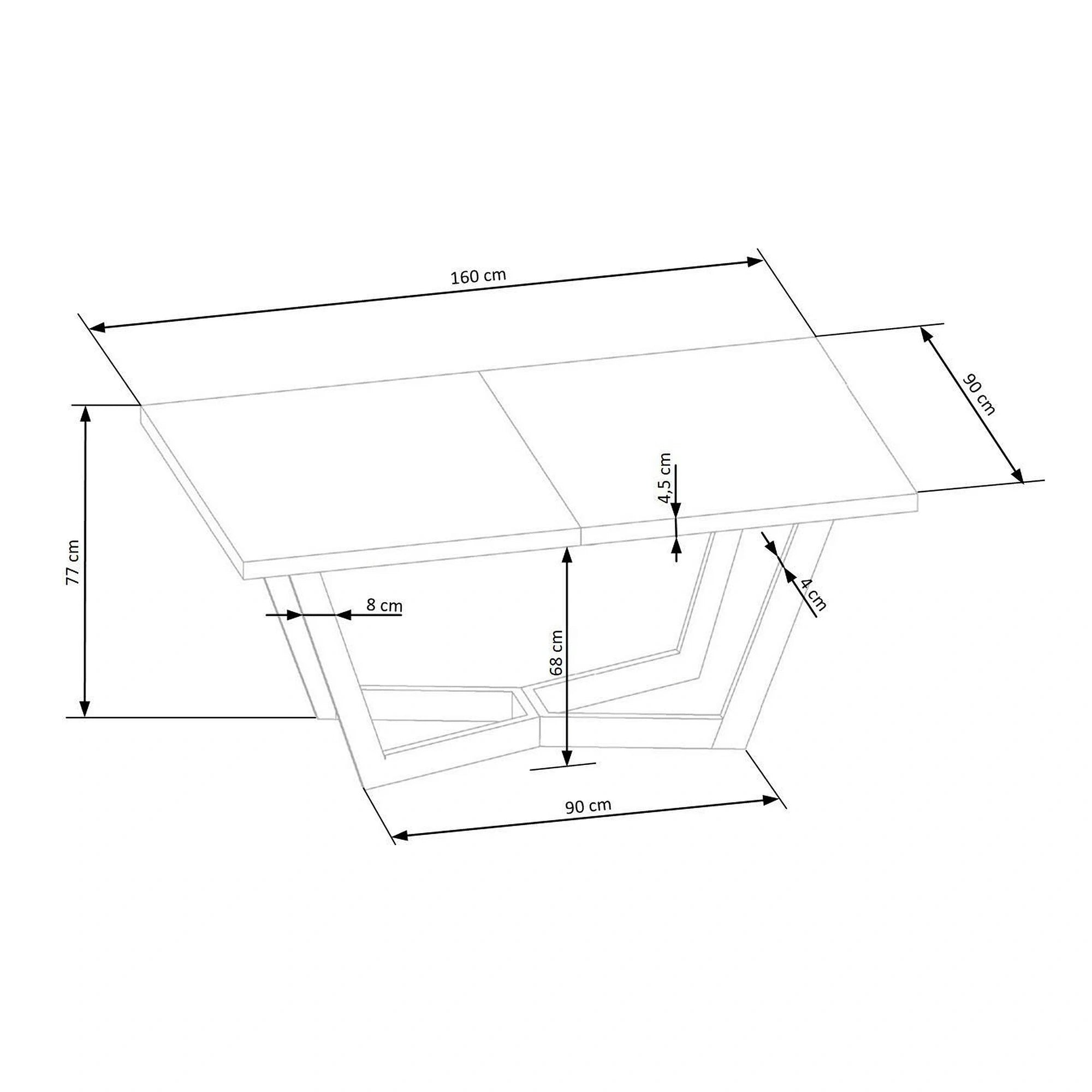 Masa extensibila MASSIVE, stejar/negru, furnir/metal, 160-250x90x77 cm
