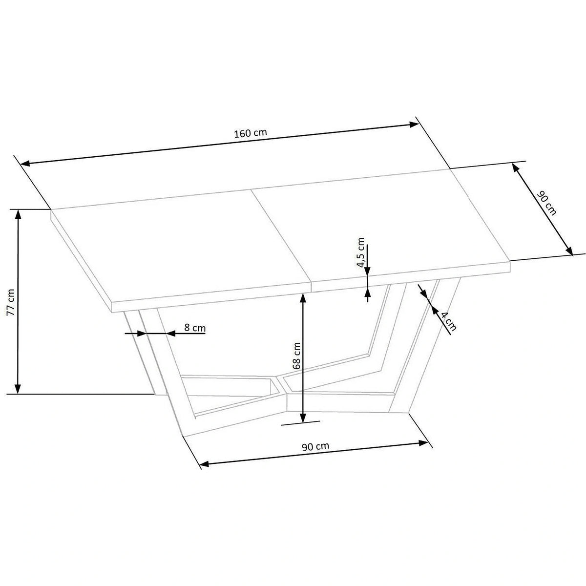 Masa extensibila MASSIVE, stejar/negru, furnir/metal, 160-250x90x77 cm