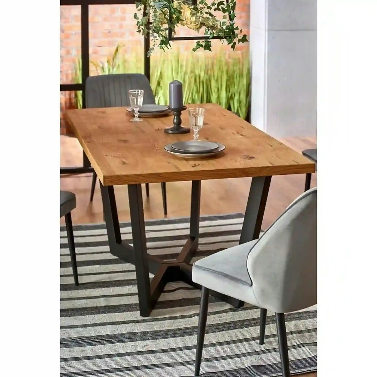Masa extensibila MASSIVE, stejar/negru, furnir/metal, 160-250x90x77 cm