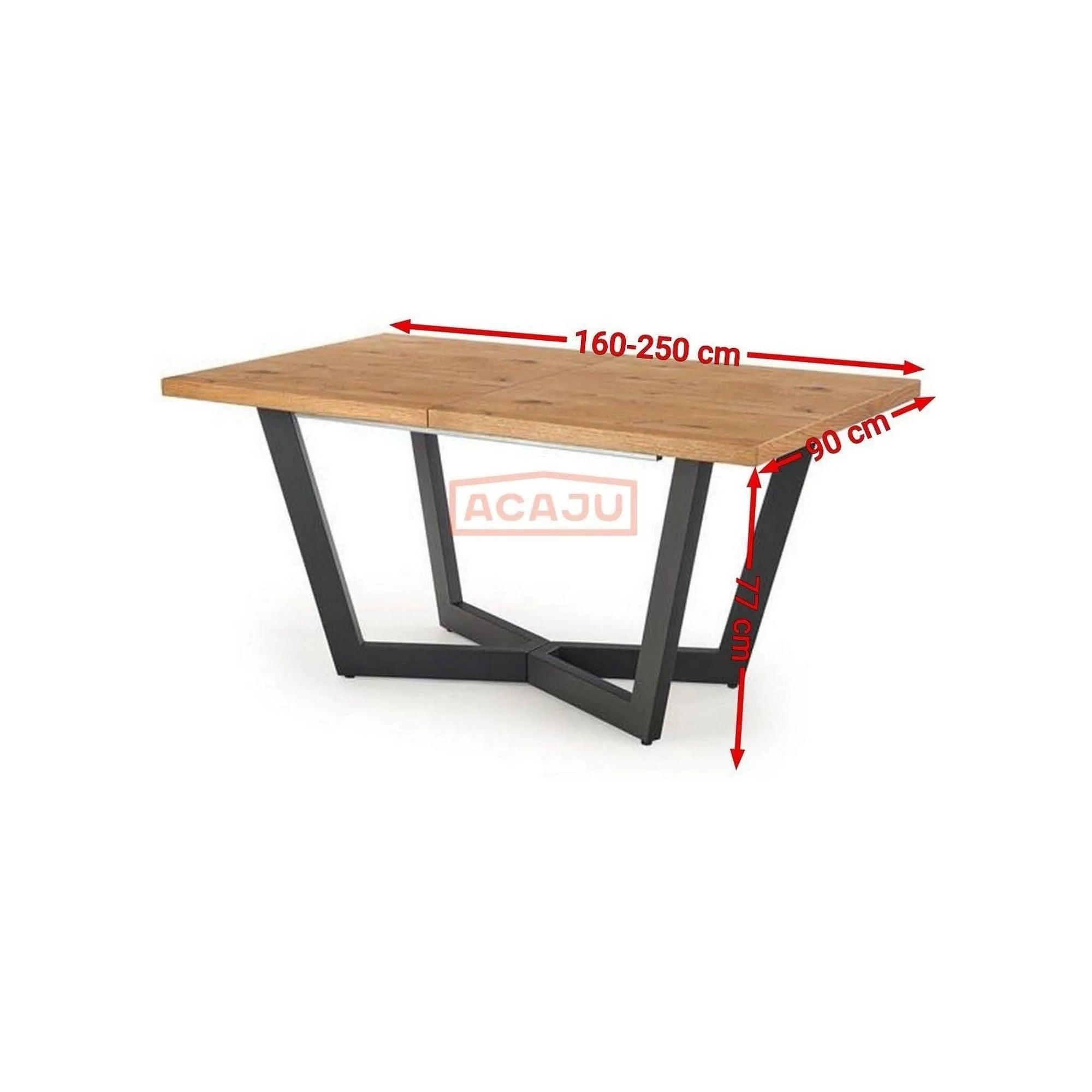 Masa extensibila MASSIVE, stejar/negru, furnir/metal, 160-250x90x77 cm