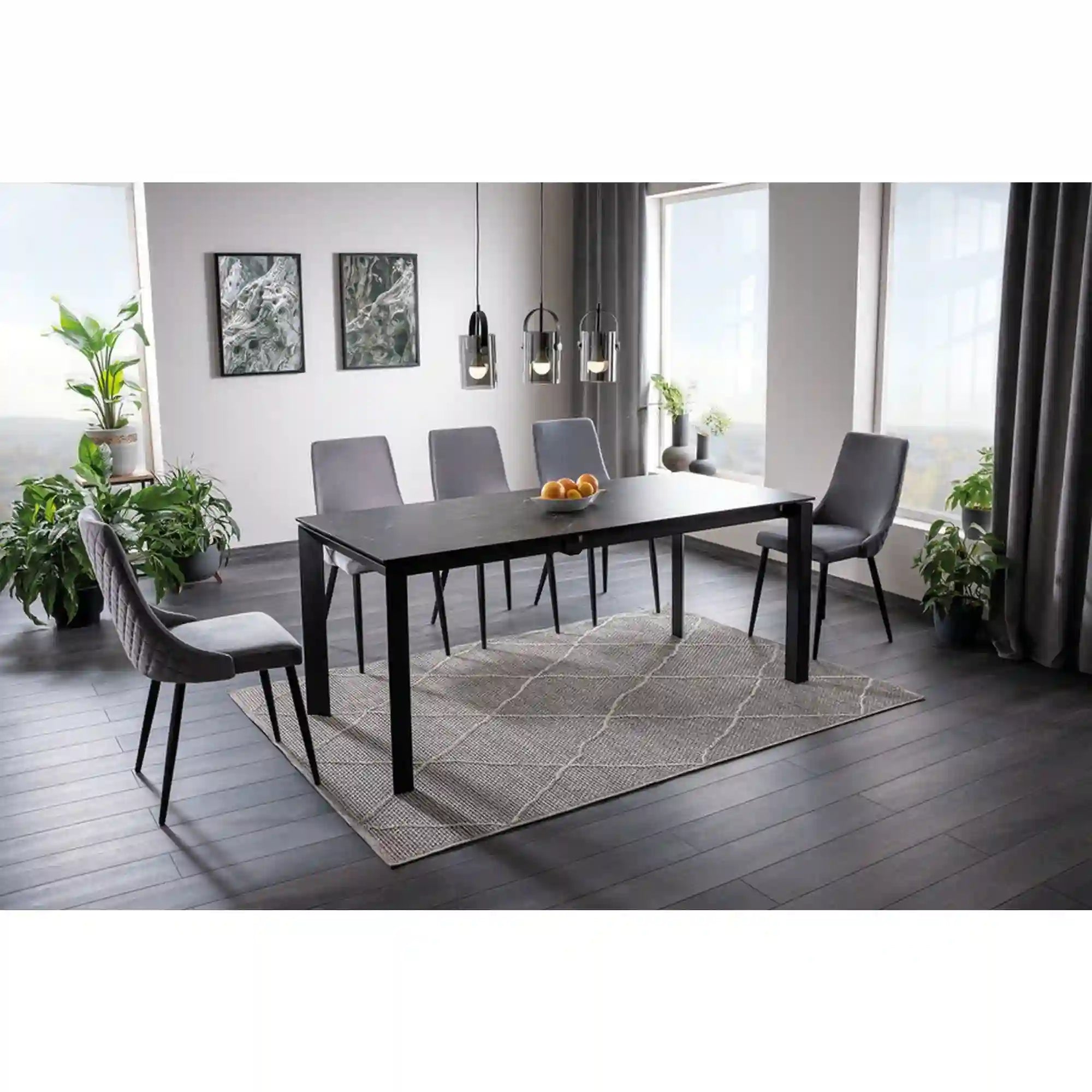 Masa extensibila METROPOL CERAMIC, negru, sticla securizata/ceramica, 120/180x80x76 cm