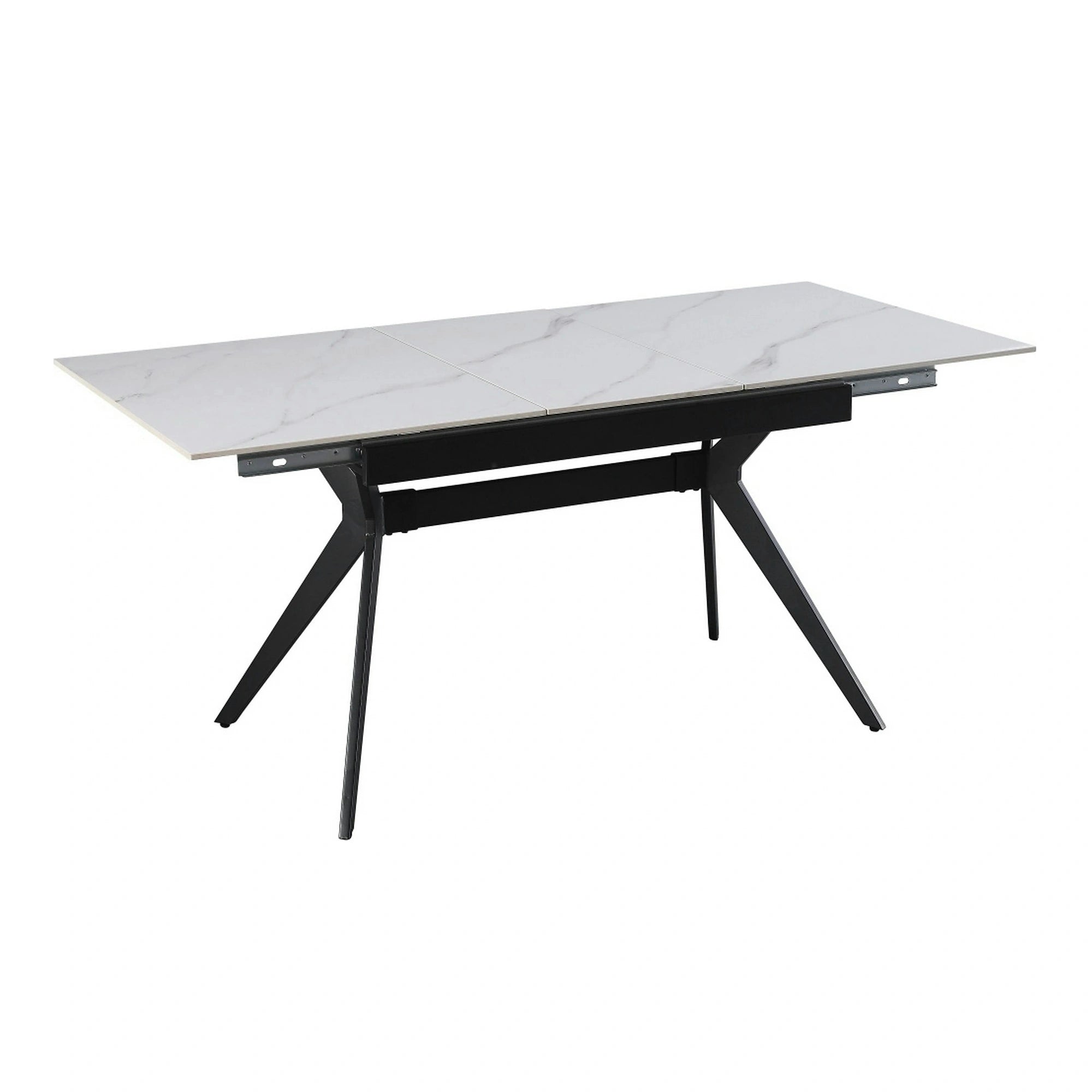 Masa extensibila MILS, alb cu efect de marmura/negru, ceramica/metal, 130/170x80x76 cm