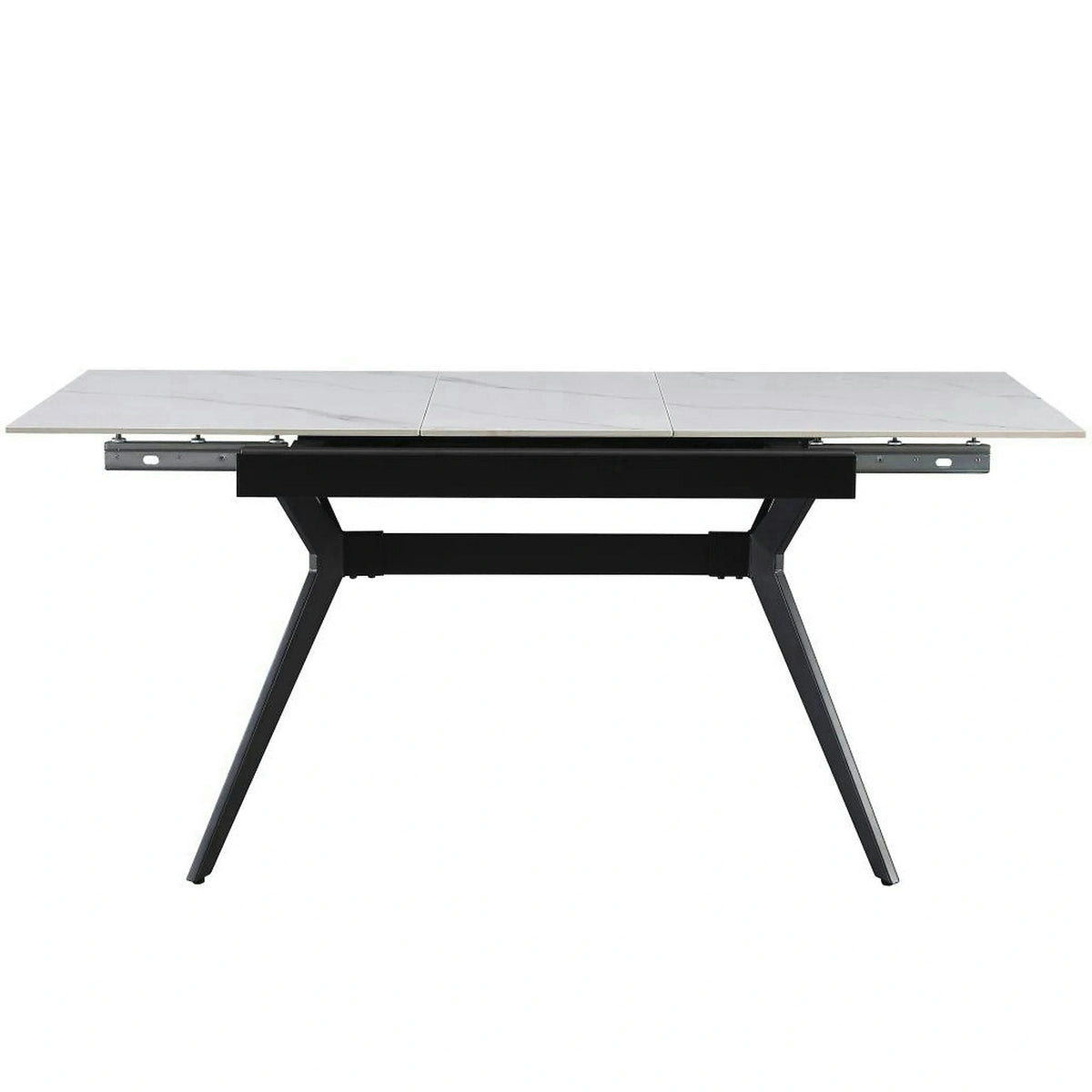 Masa extensibila MILS, alb cu efect de marmura/negru, ceramica/metal, 130/170x80x76 cm