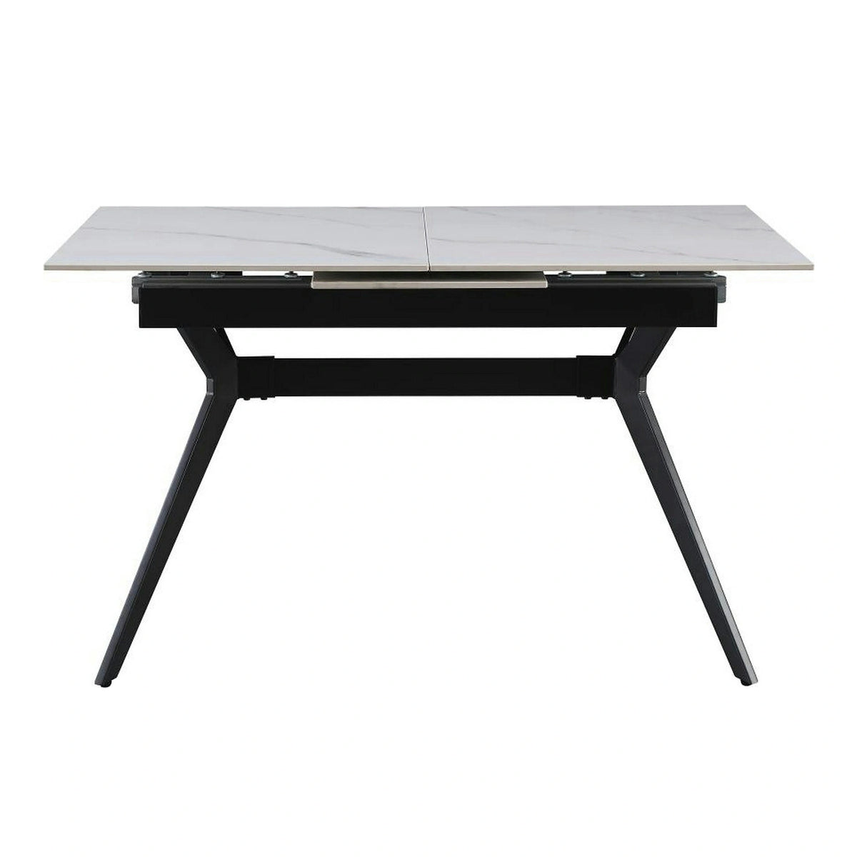 Masa extensibila MILS, alb cu efect de marmura/negru, ceramica/metal, 130/170x80x76 cm