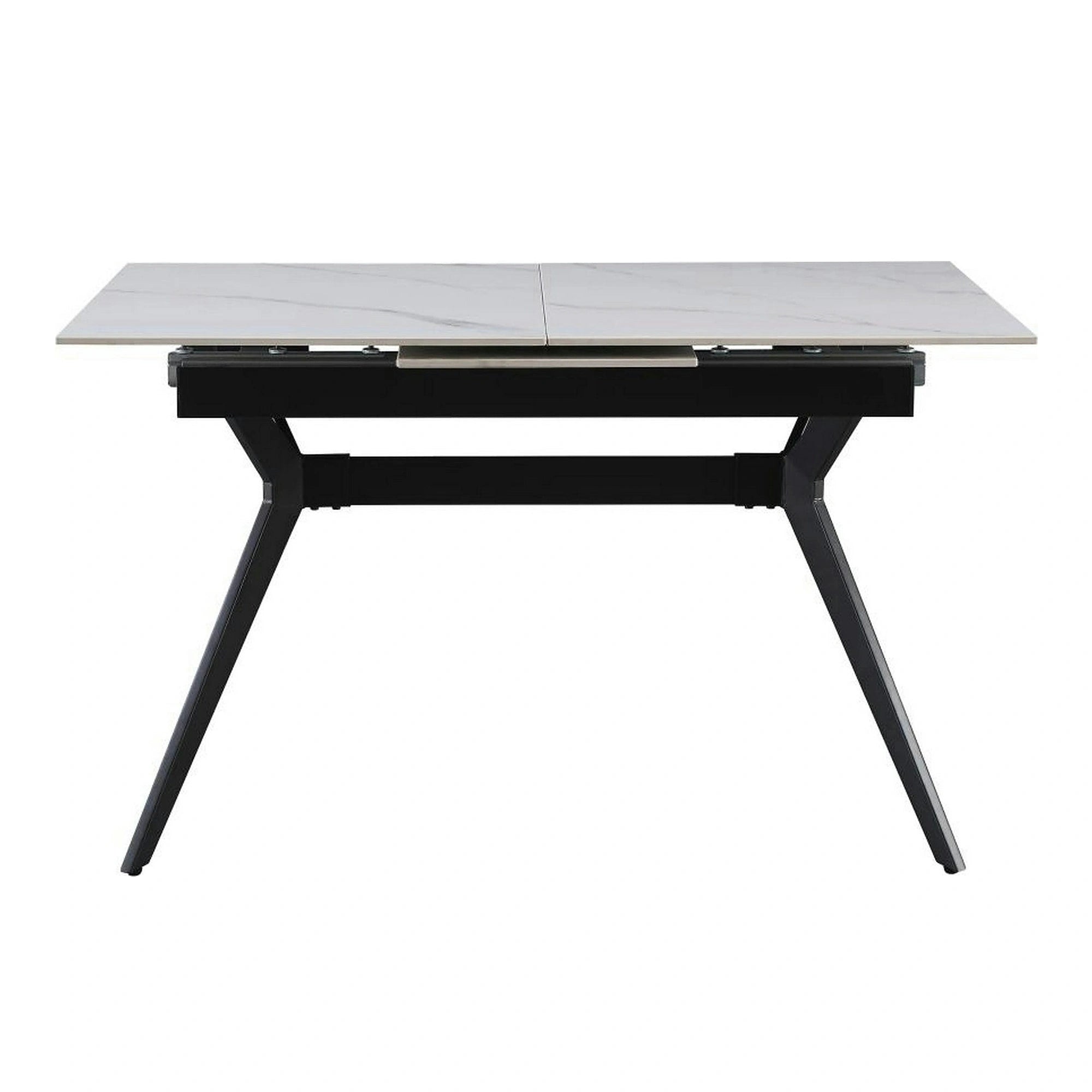 Masa extensibila MILS, alb cu efect de marmura/negru, ceramica/metal, 130/170x80x76 cm
