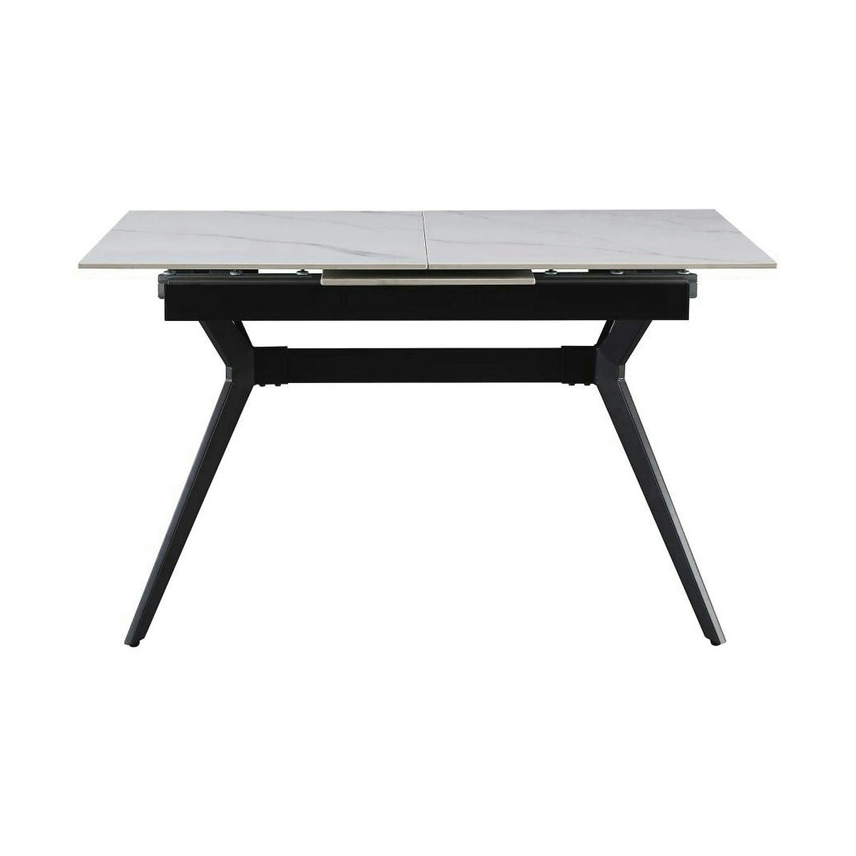 Masa extensibila MILS, alb cu efect de marmura/negru, ceramica/metal, 130/170x80x76 cm