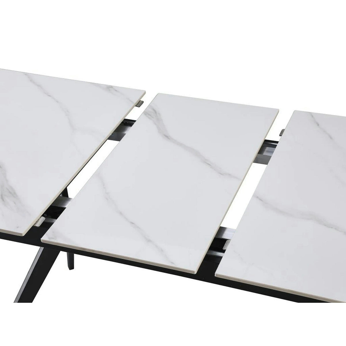 Masa extensibila MILS, alb cu efect de marmura/negru, ceramica/metal, 130/170x80x76 cm