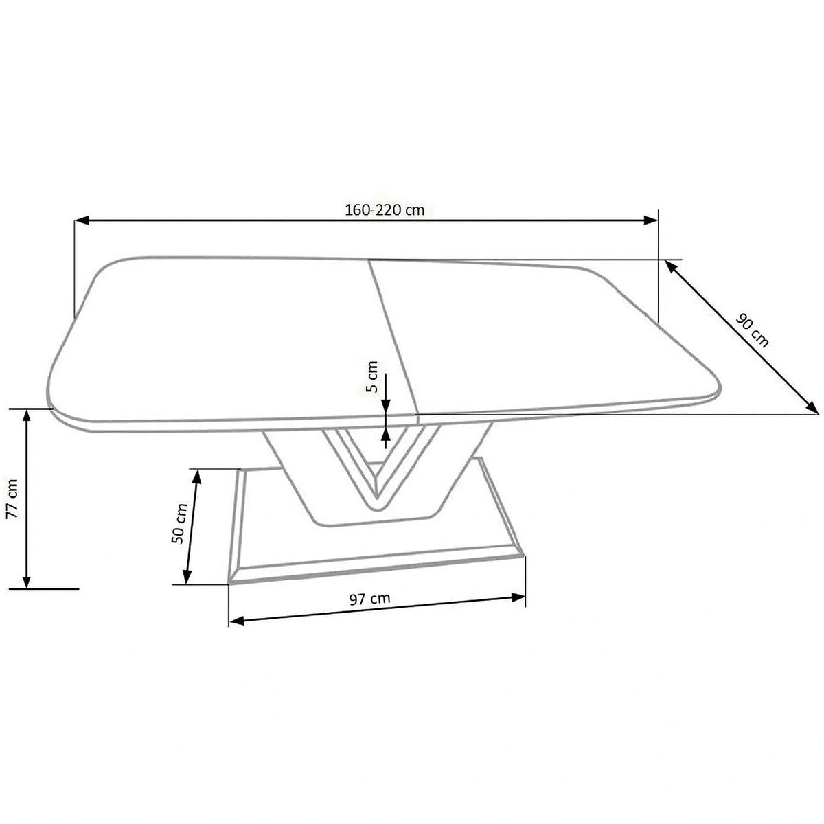 Masa extensibila MISTRAL, alb, 160/220x90x77 cm