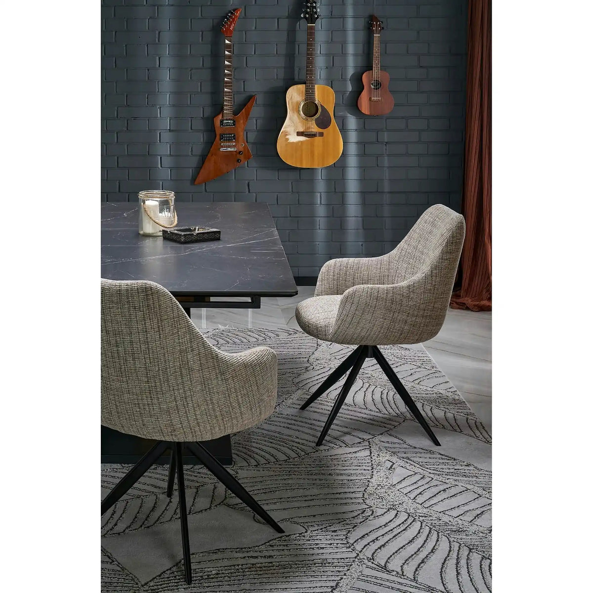 Masa extensibila moderna VOLANT, negru cu efect de marmura/stejar auriu, piatra sinterizata/otel, 160/200x90x76 cm